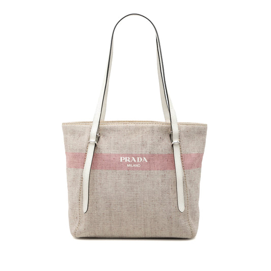 Prada Canvas Logo Stripe Shopper Tote