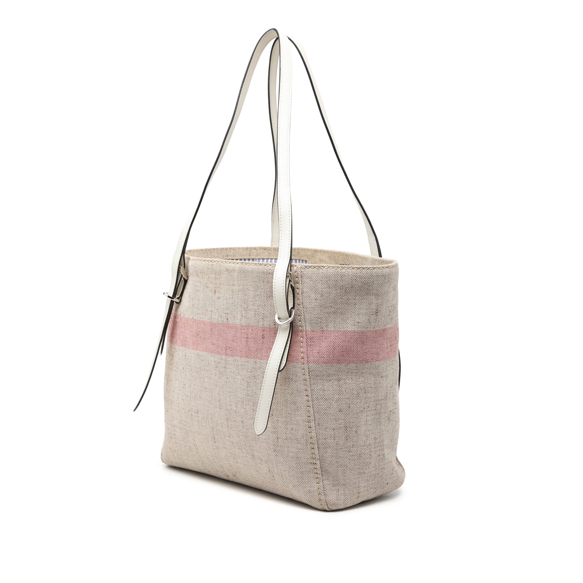 Prada Canvas Logo Stripe Shopper Tote