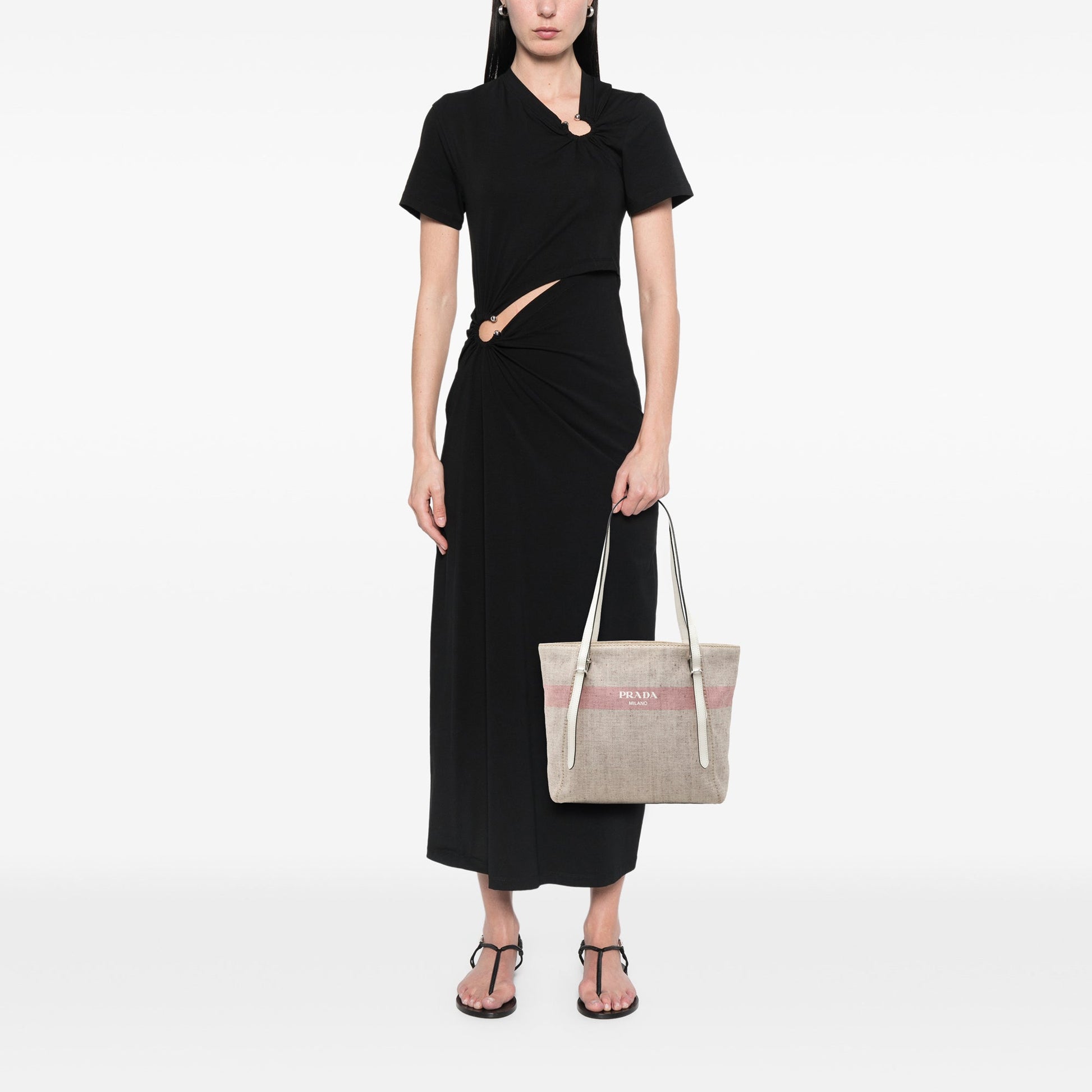 Prada Canvas Logo Stripe Shopper Tote