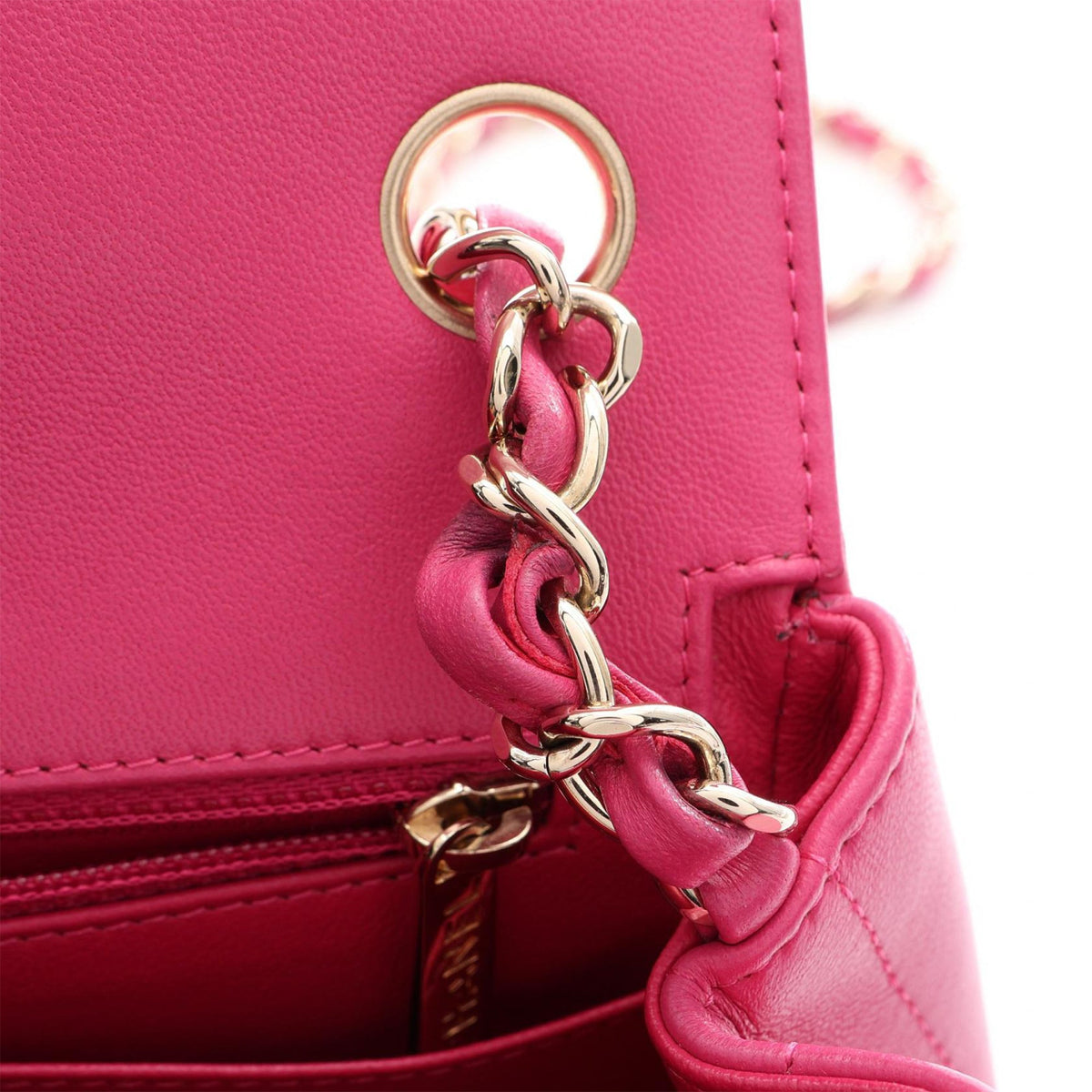Chanel Mini Square Classic Chevron Lambskin Single Flap — Pink
