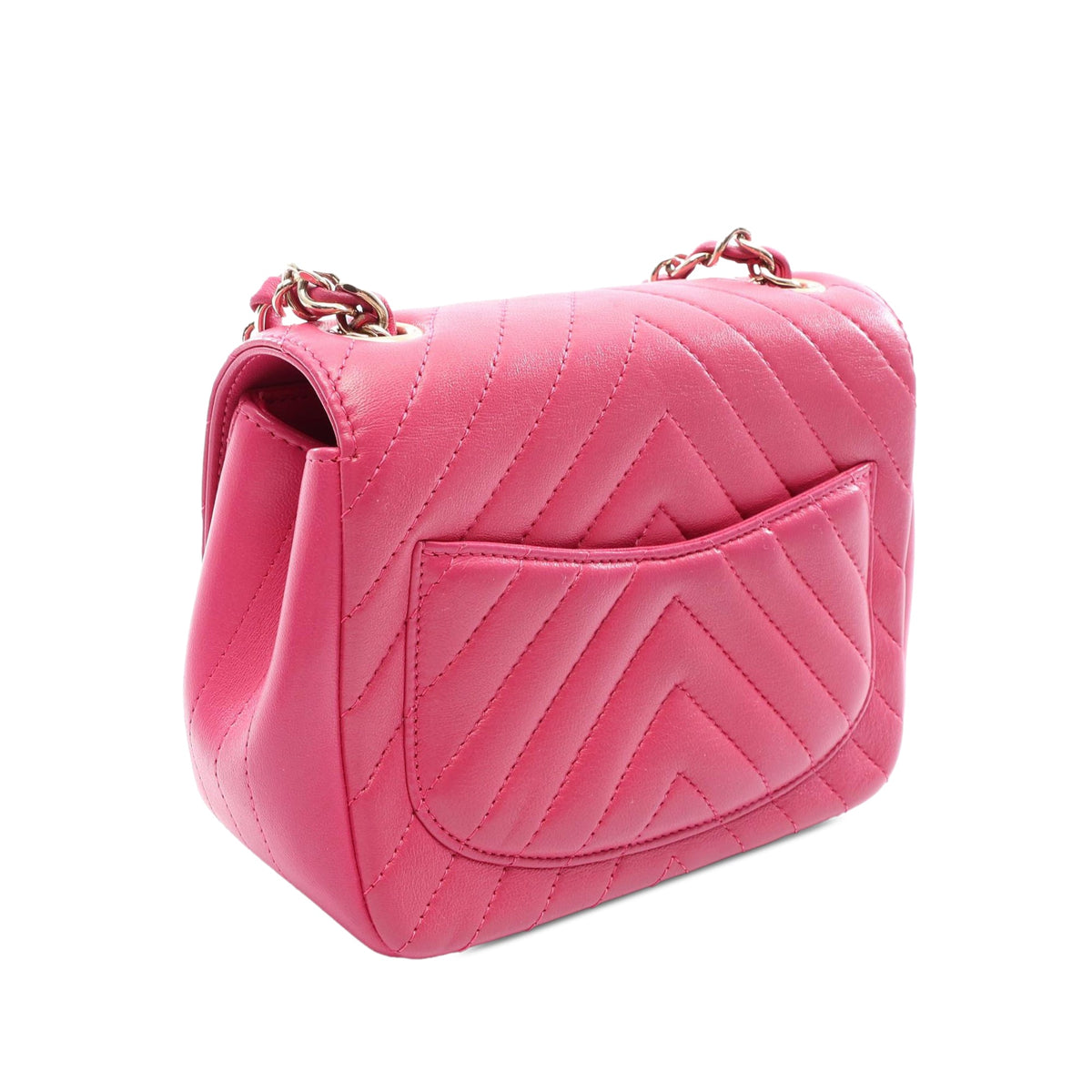 Chanel Mini Square Classic Chevron Lambskin Single Flap — Pink