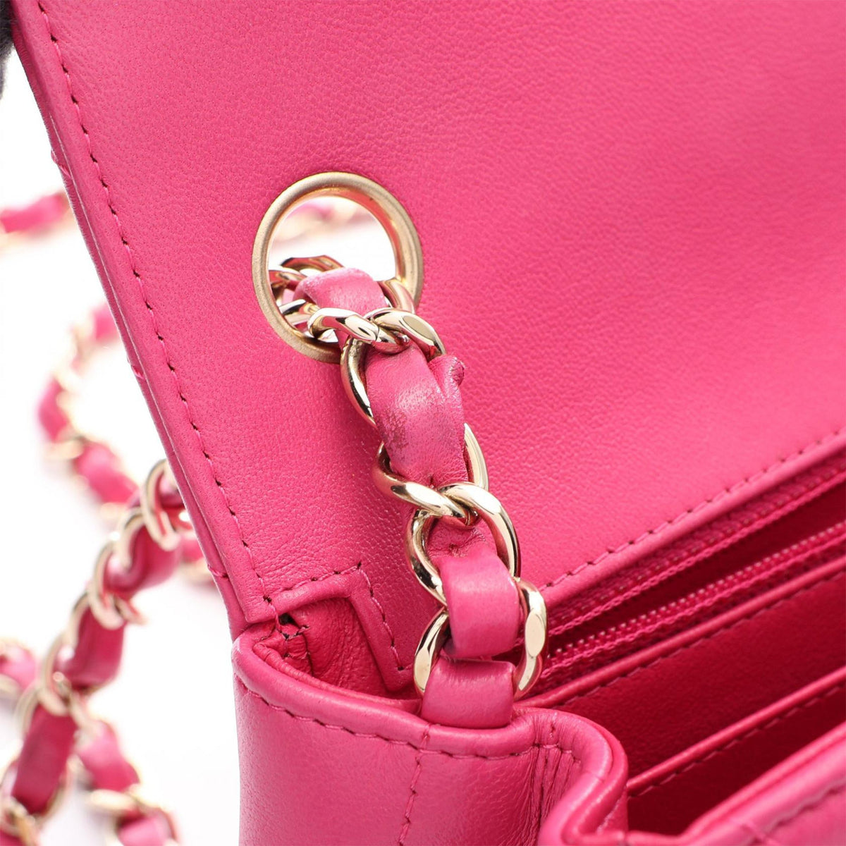 Chanel Mini Square Classic Chevron Lambskin Single Flap — Pink