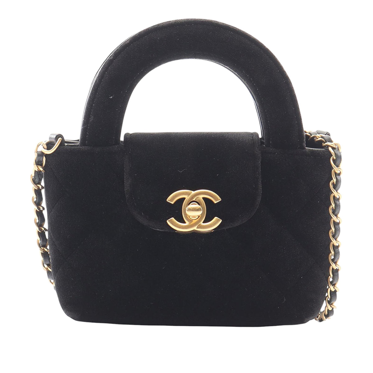 Chanel Nano Quilted Velvet Kelly Shopper Bag