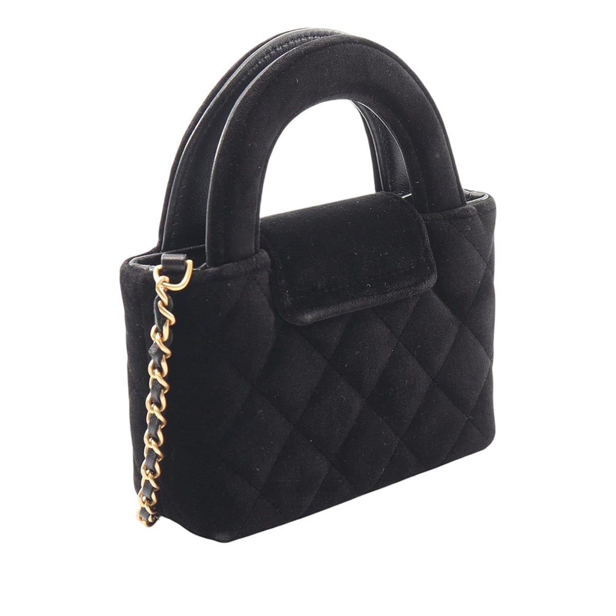 Chanel Nano Quilted Velvet Kelly Shopper Bag