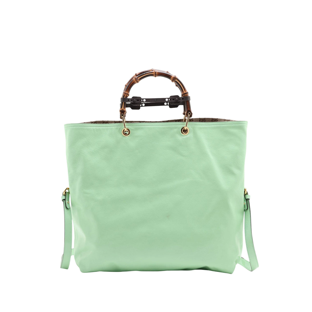 Gucci Large Calfskin Bamboo Reversible Tote — Green