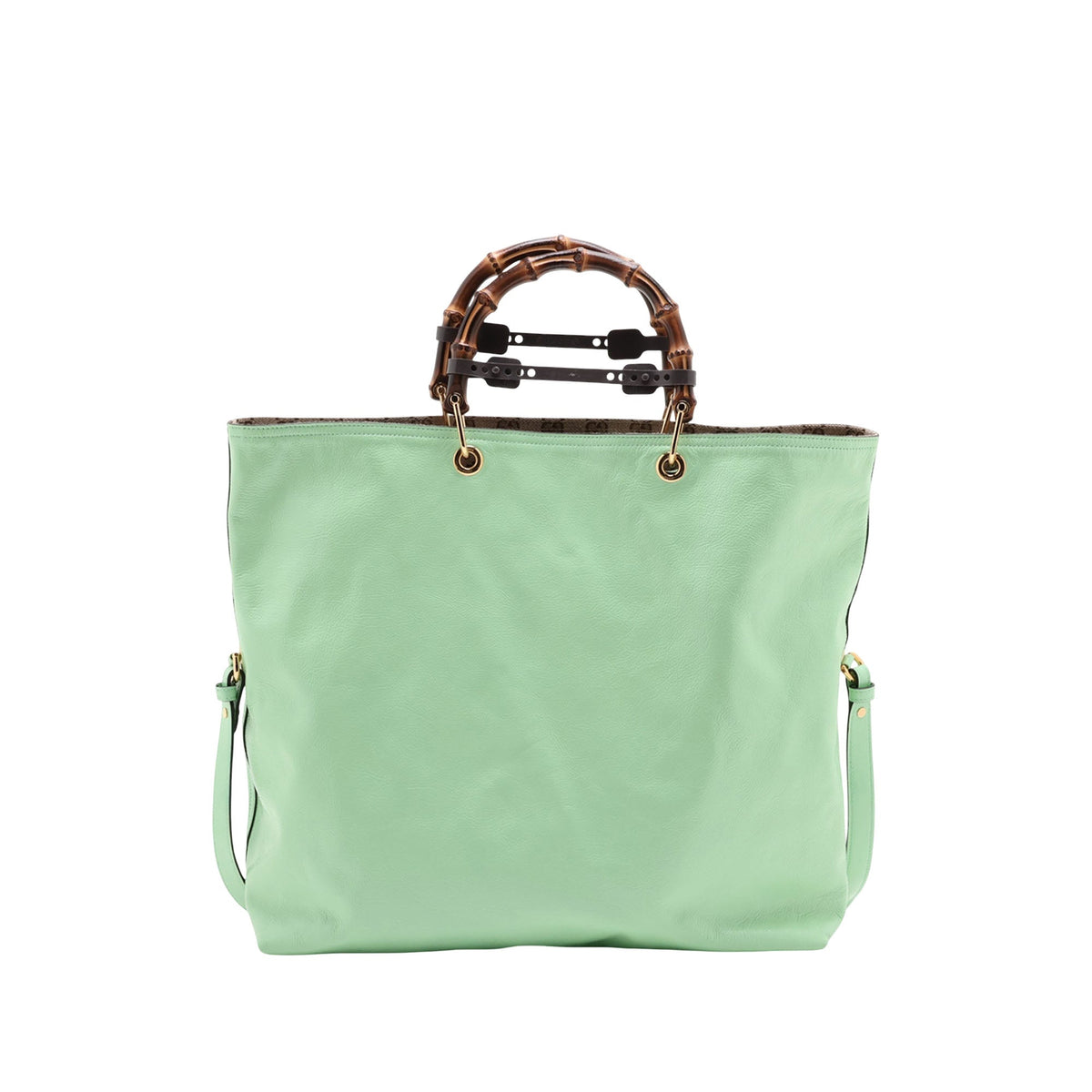 Gucci Large Calfskin Bamboo Reversible Tote — Green