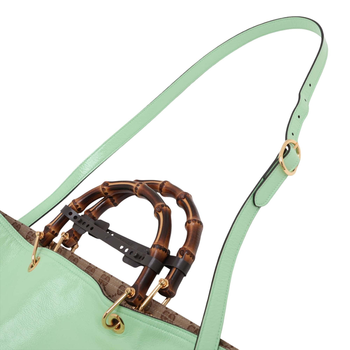 Gucci Large Calfskin Bamboo Reversible Tote — Green