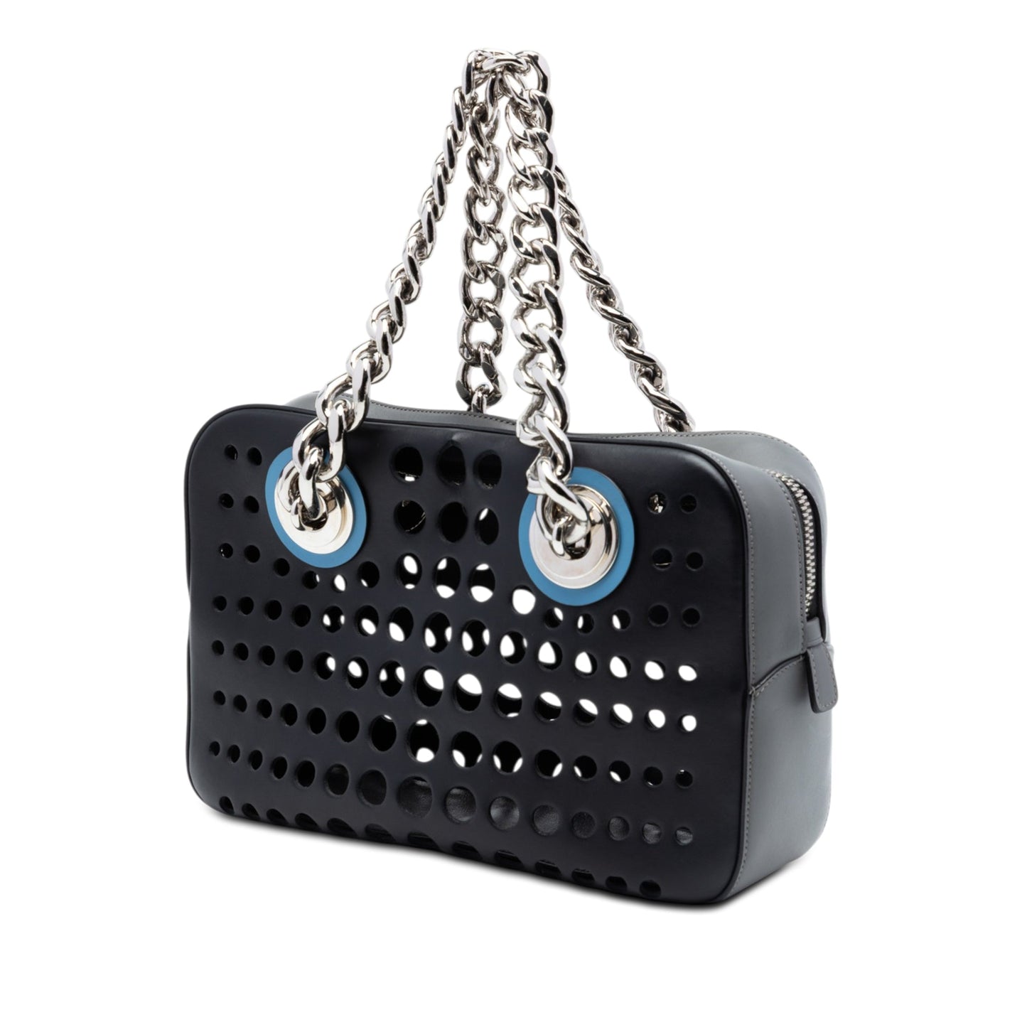 Prada Perforated Leather City Fori Chain Handbag