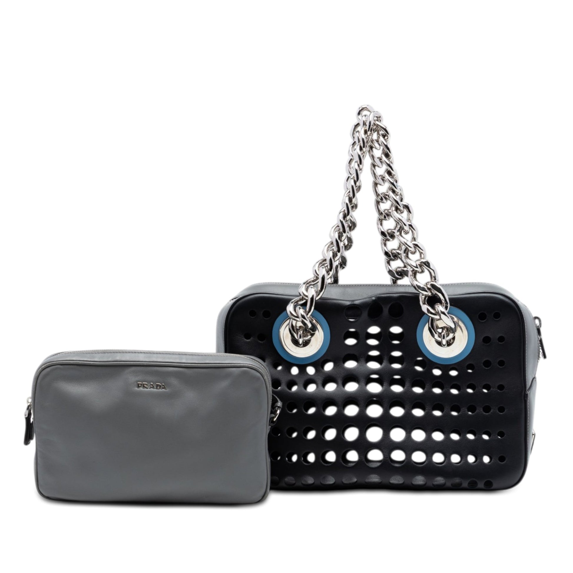 Prada Perforated Leather City Fori Chain Handbag