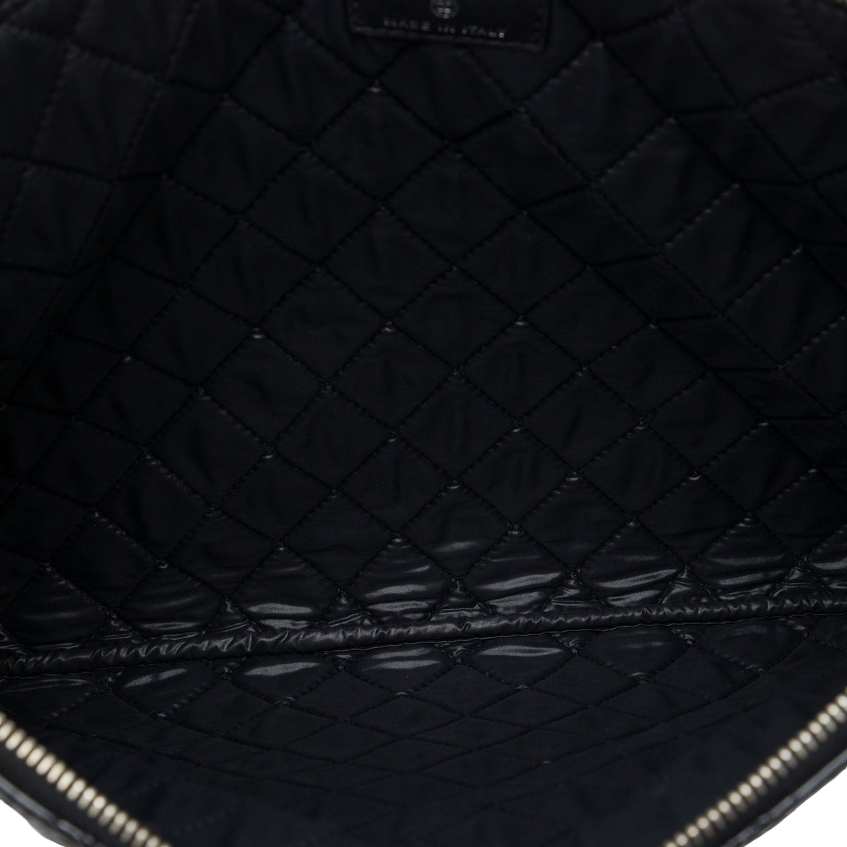 Chanel Large Quilted Patent Double Stitch O Case Clutch — Black