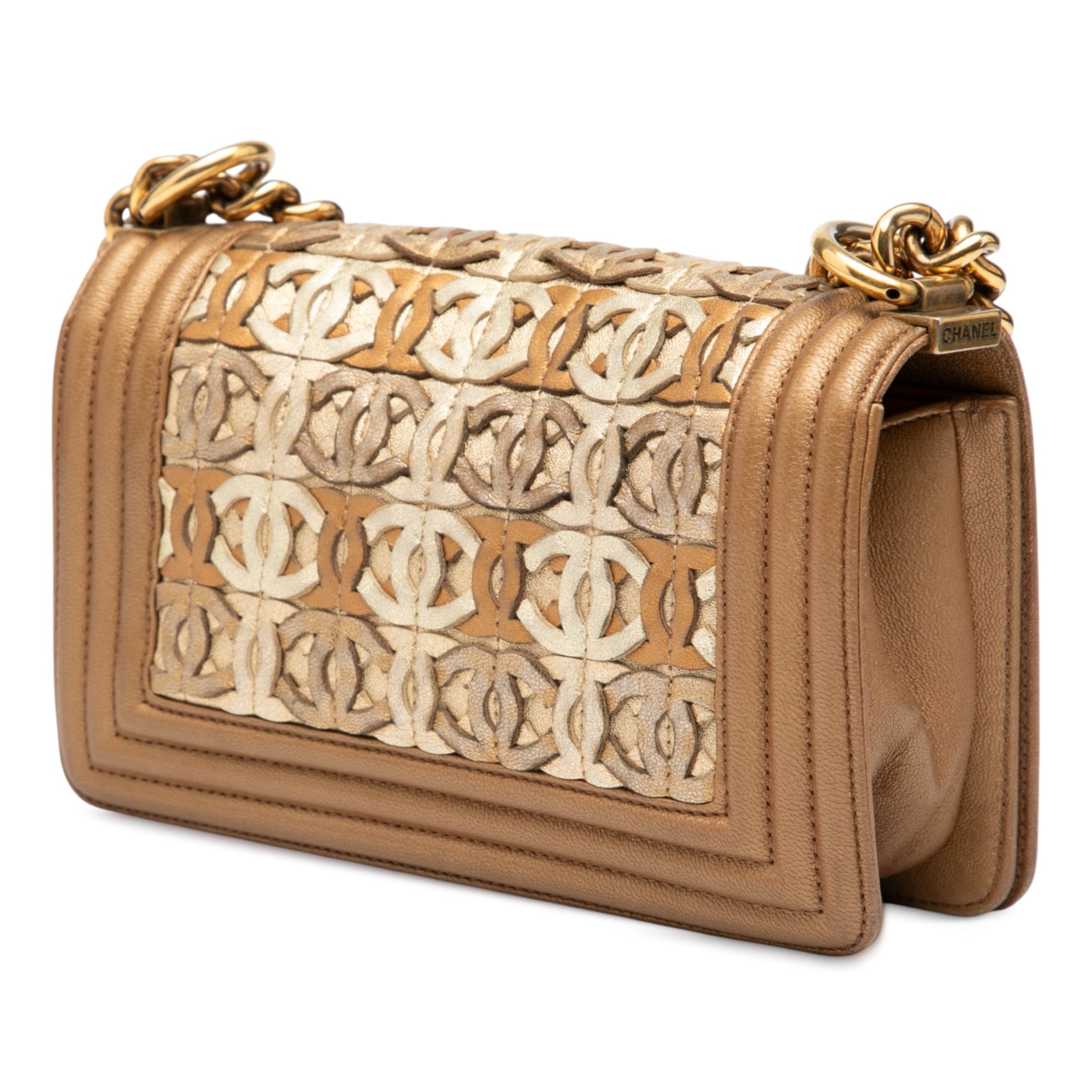 Chanel Small Quilted Metallic Lambskin Interwoven CC Boy Flap