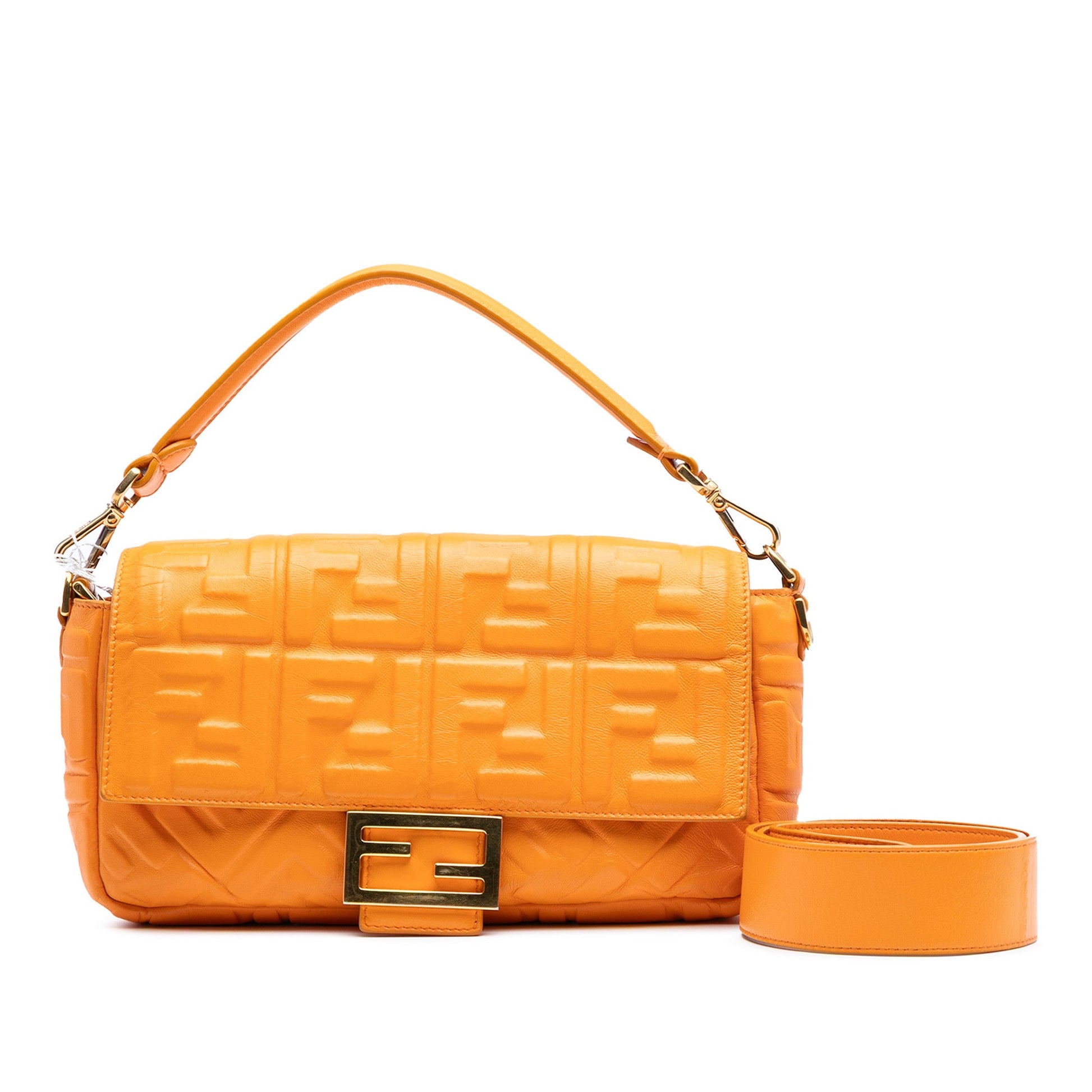 Fendi Zucca Embossed Leather Baguette Satchel