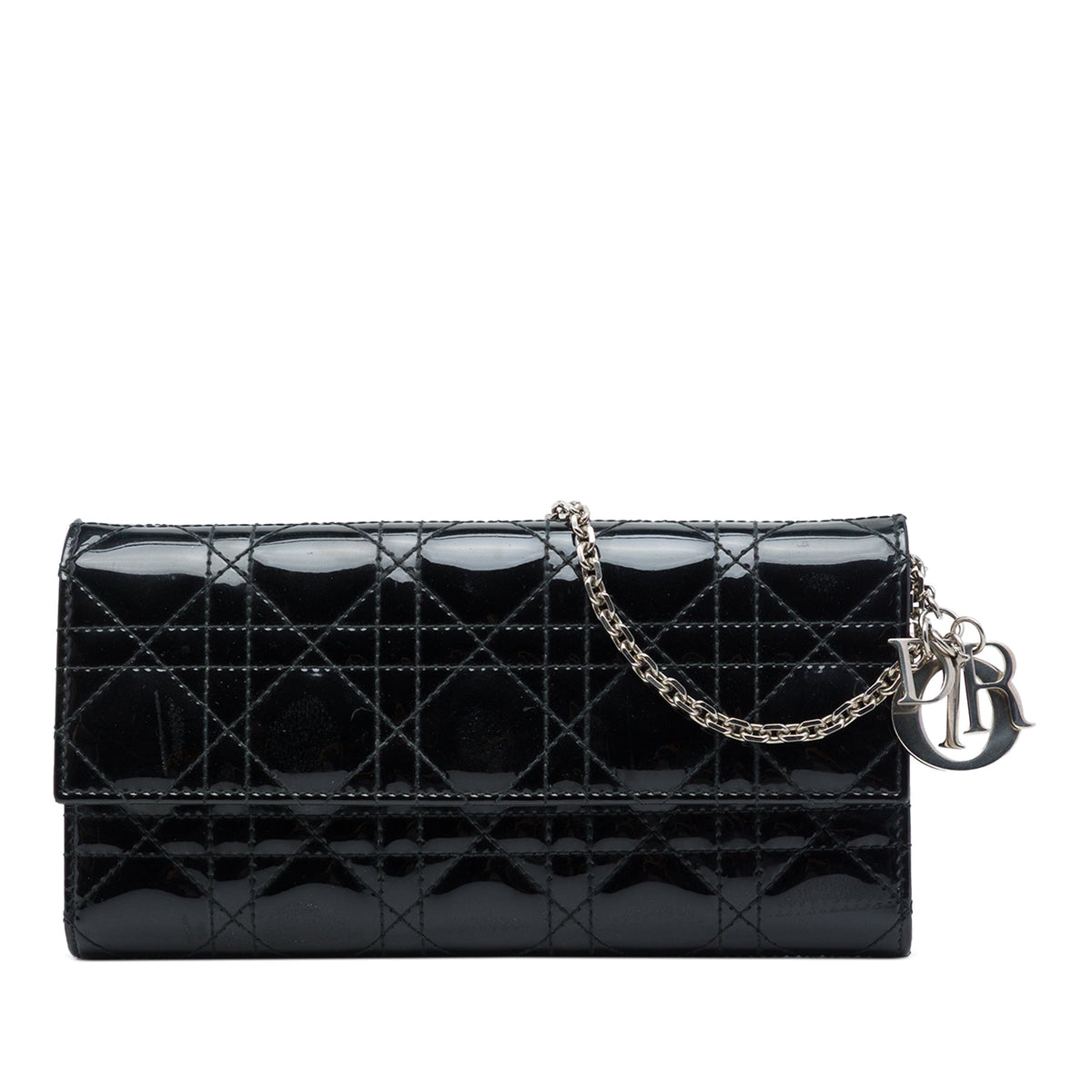 Dior Patent Cannage Lady Dior Wallet On Chain — Black