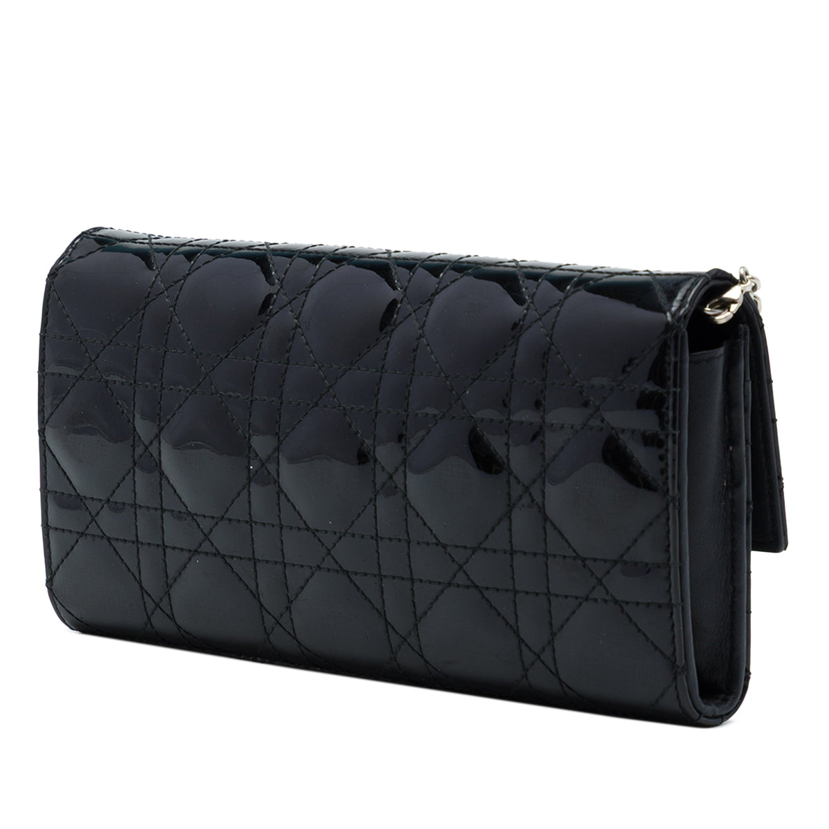 Dior Patent Cannage Lady Dior Wallet On Chain — Black