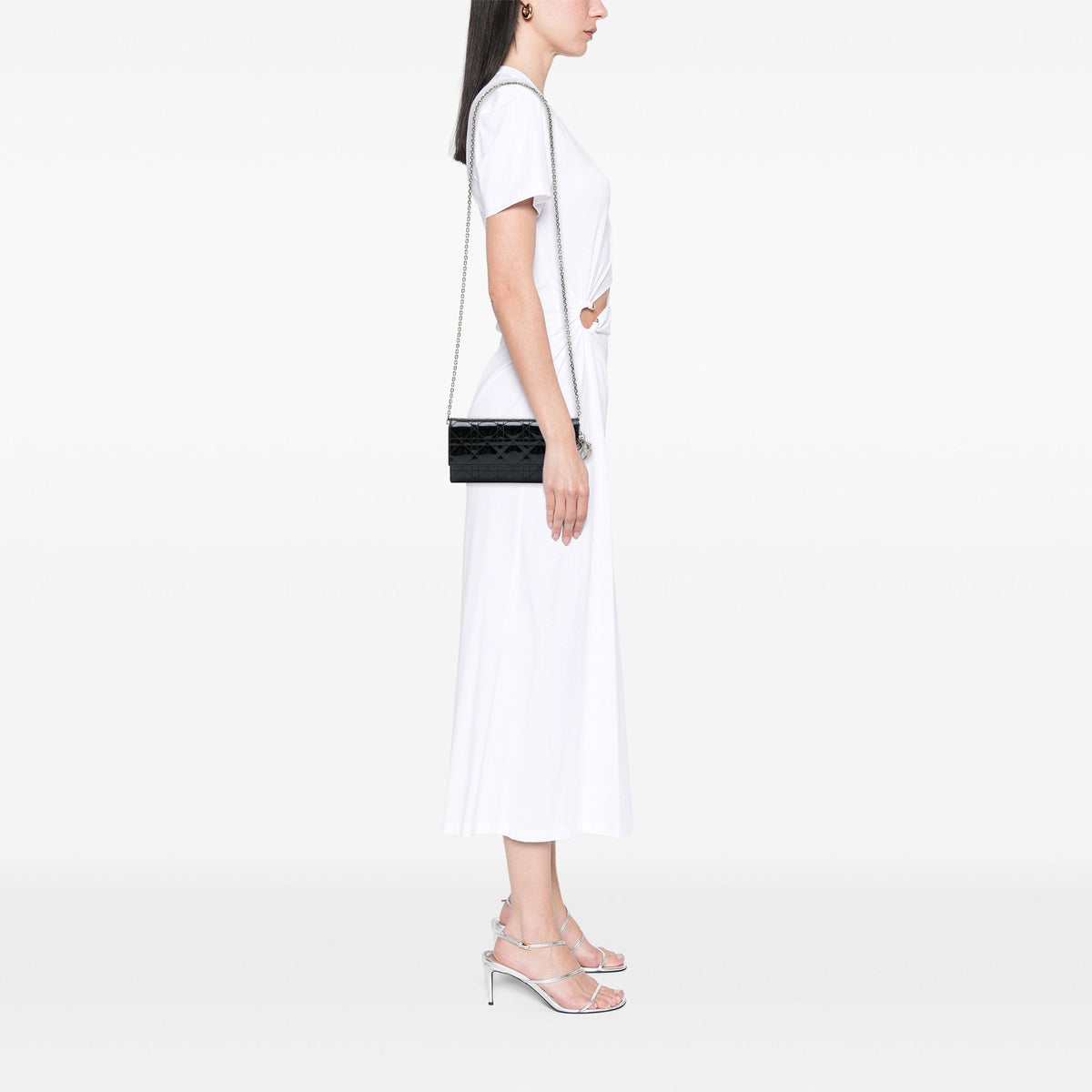 Dior Patent Cannage Lady Dior Wallet On Chain — Black