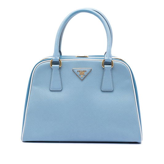 Prada Bicolor Saffiano Lux Pyramid Frame Top Handle Bag