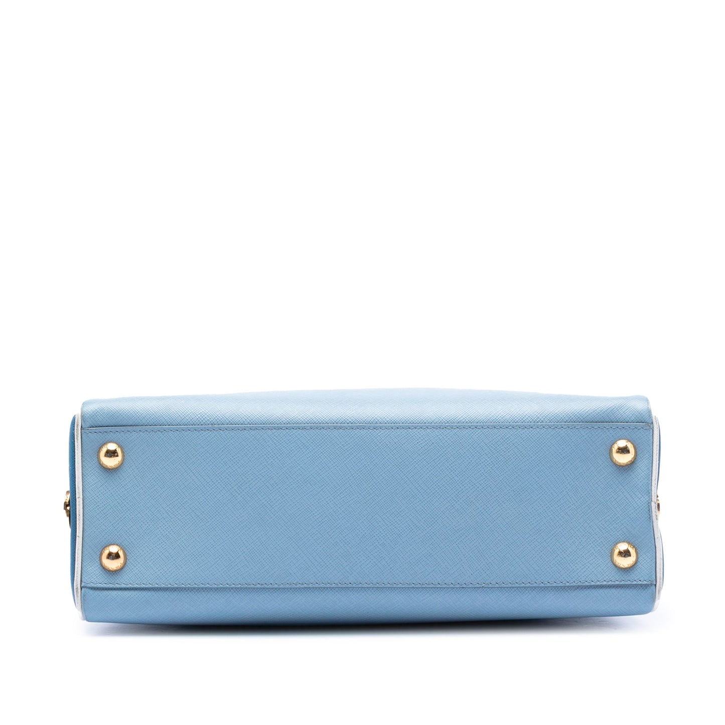 Prada Bicolor Saffiano Lux Pyramid Frame Top Handle Bag