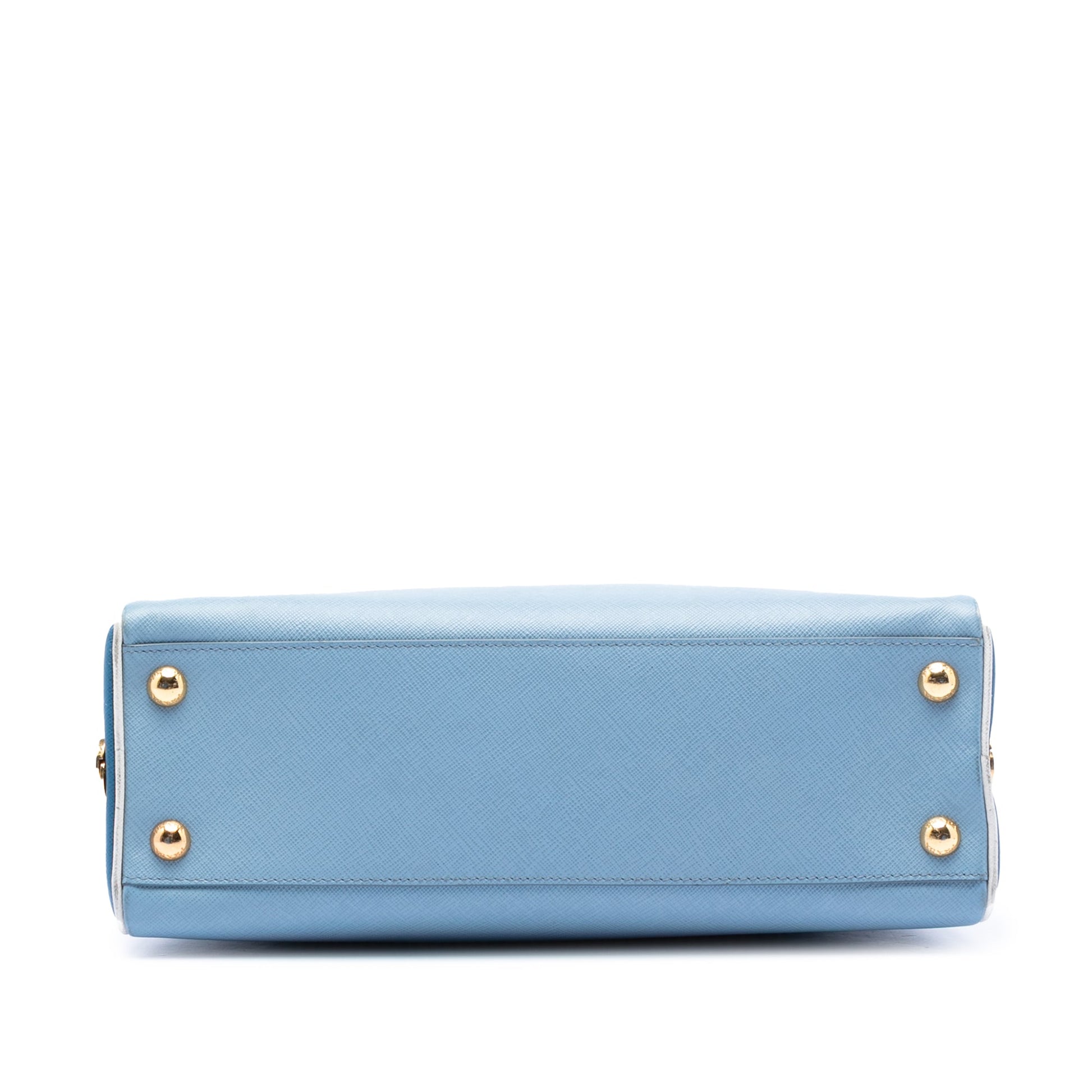 Prada Bicolor Saffiano Lux Pyramid Frame Top Handle Bag