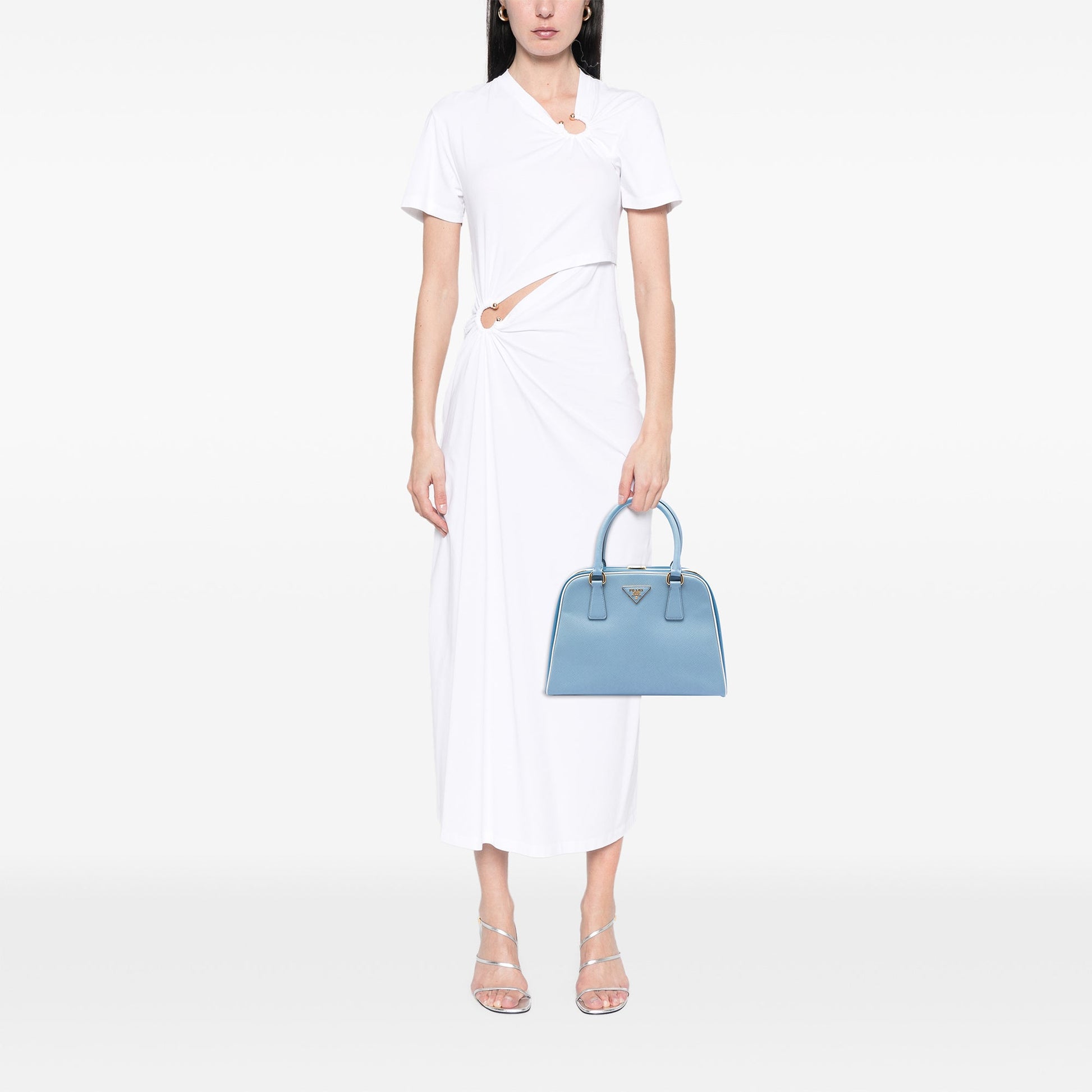 Prada Bicolor Saffiano Lux Pyramid Frame Top Handle Bag