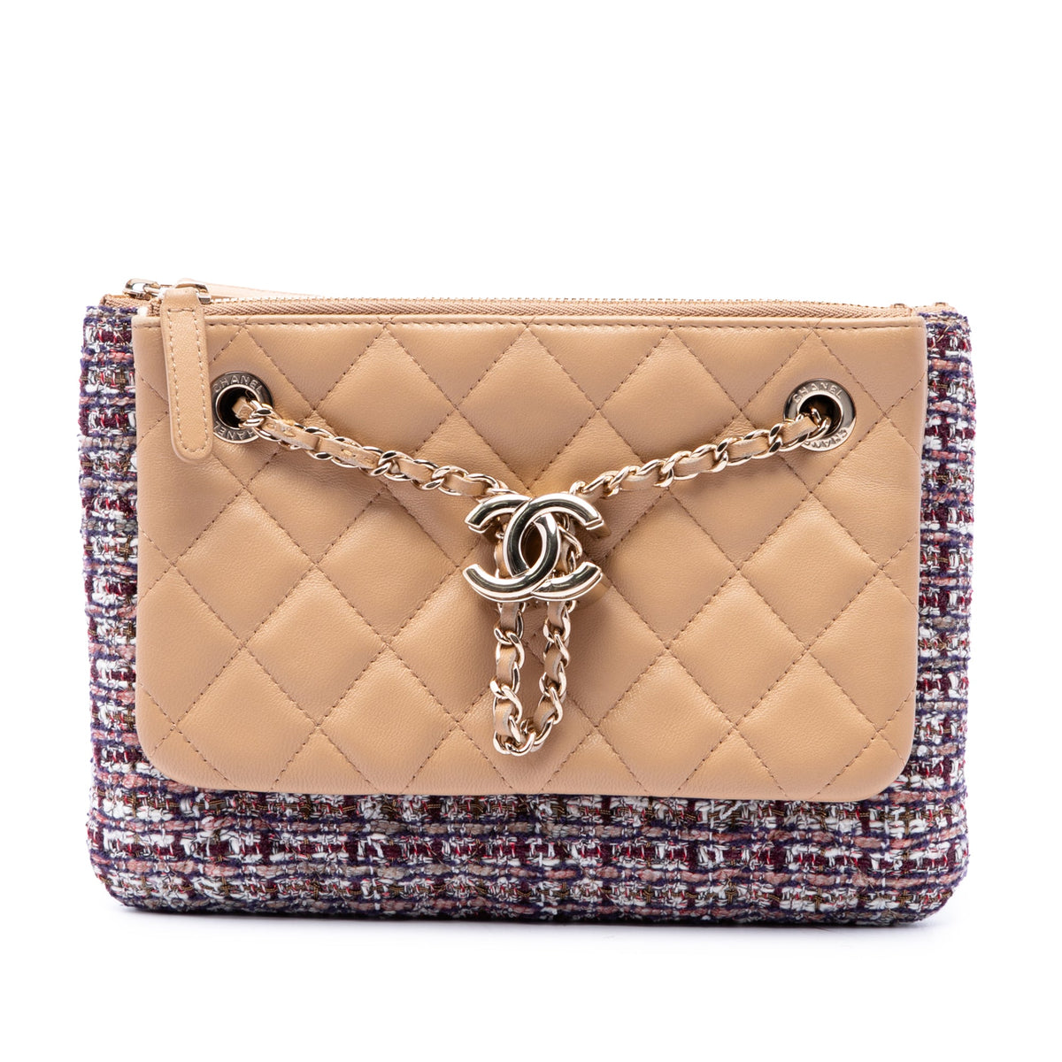 Chanel Quilted Lambskin and Tweed Double Case with Chain