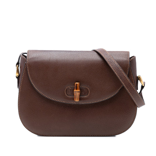 Leather Bamboo Turn Lock Crossbody