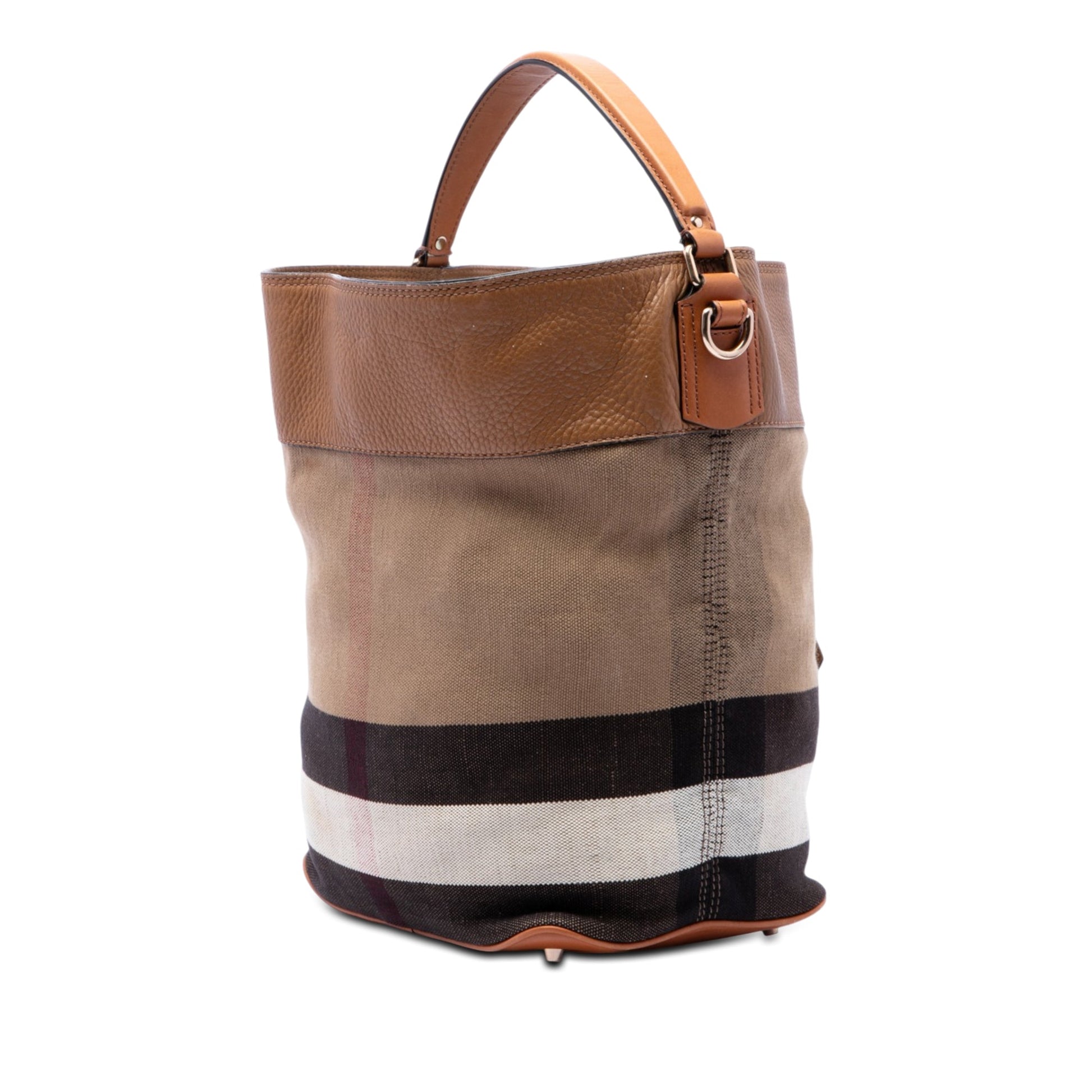 Burberry Medium Mega Check Canvas and Grained Calfskin Ashby Tassel Bucket Bag
