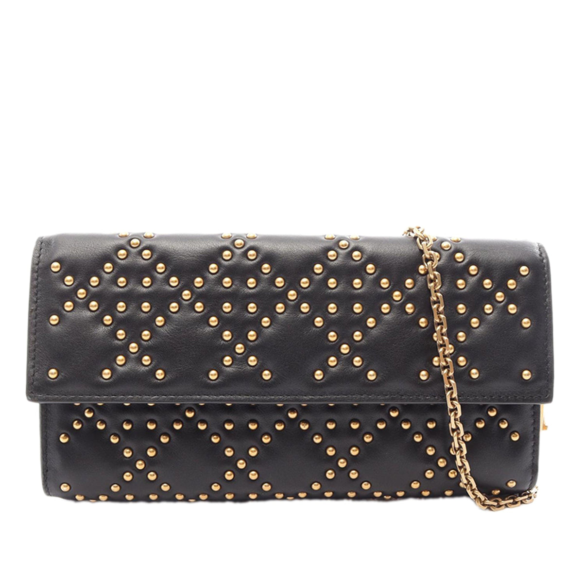 Dior Studded Calfskin Cannage Lady Dior Wallet on Chain — Black