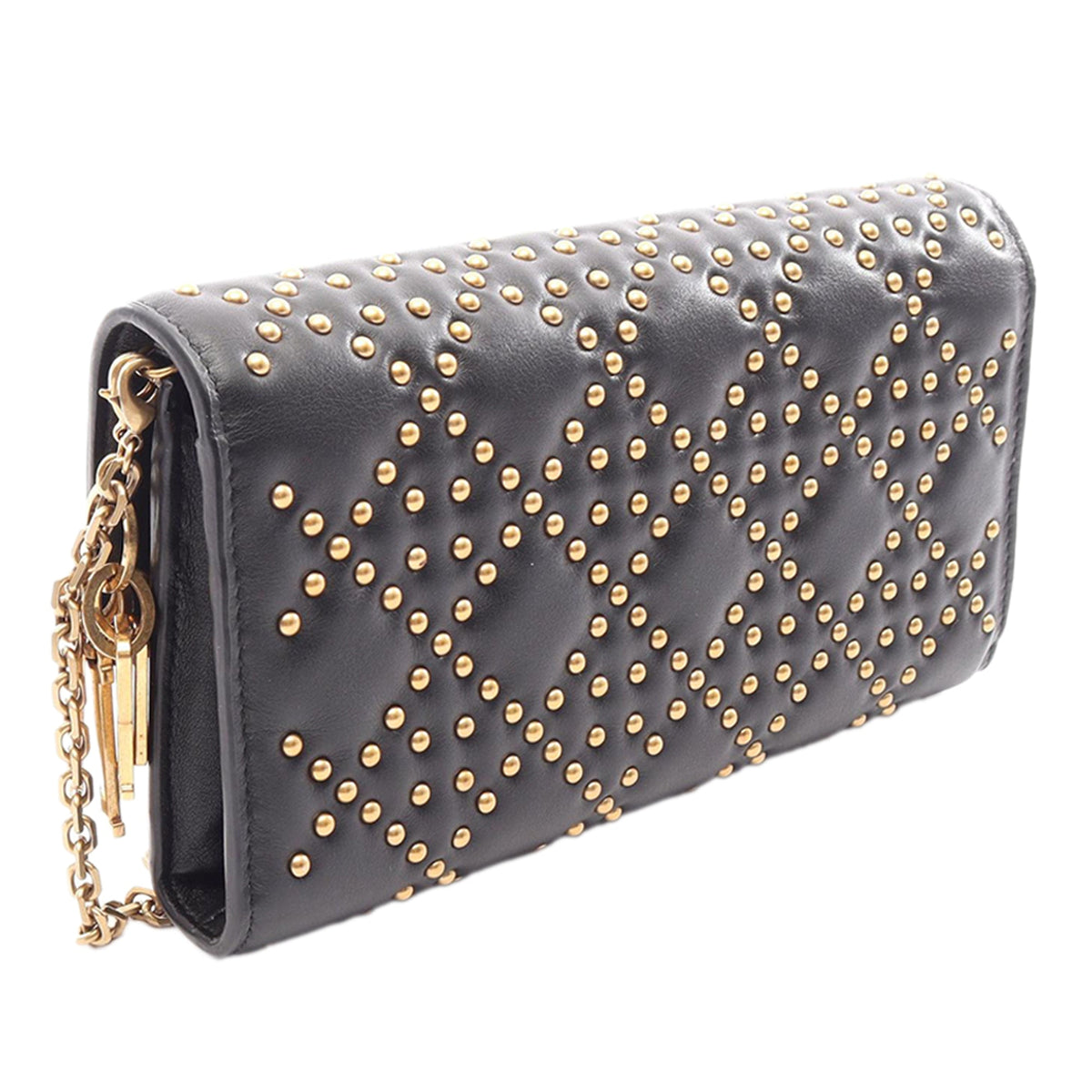 Dior Studded Calfskin Cannage Lady Dior Wallet on Chain — Black