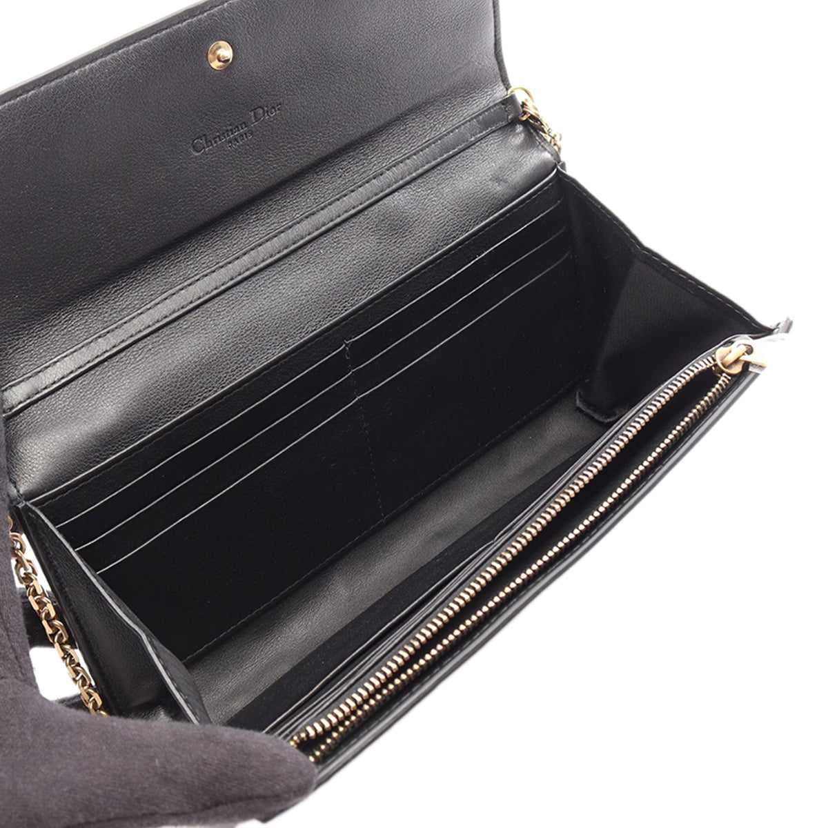 Dior Studded Calfskin Cannage Lady Dior Wallet on Chain — Black