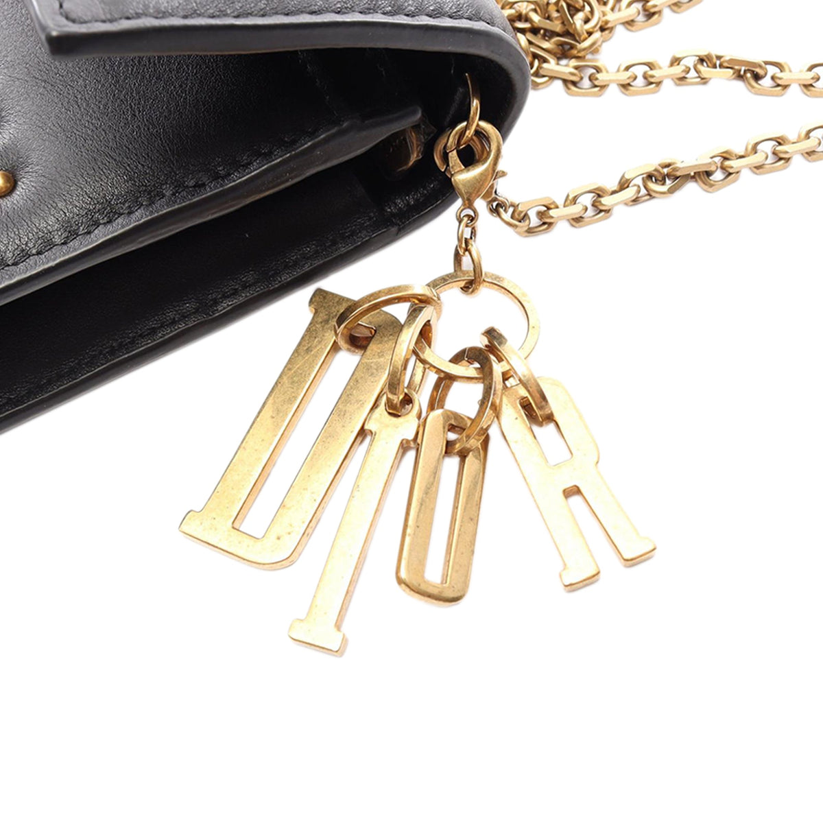Dior Studded Calfskin Cannage Lady Dior Wallet on Chain — Black
