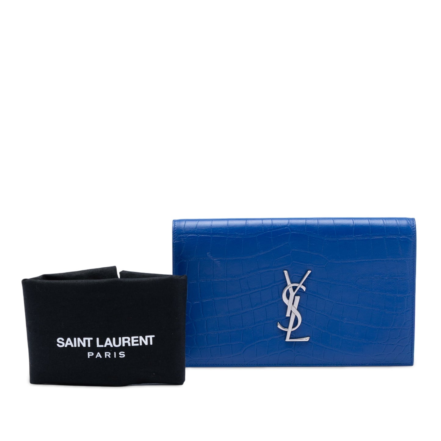 Saint Laurent Croc Embossed Monogram Kate Clutch