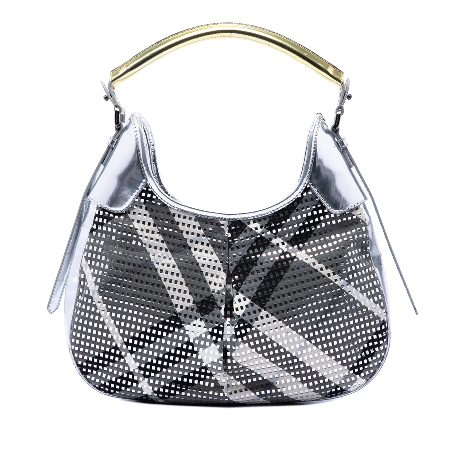 Burberry Metallic Patent and Beat Check Nylon Brooklyn Hobo