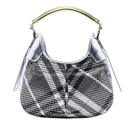 Burberry Metallic Patent and Beat Check Nylon Brooklyn Hobo