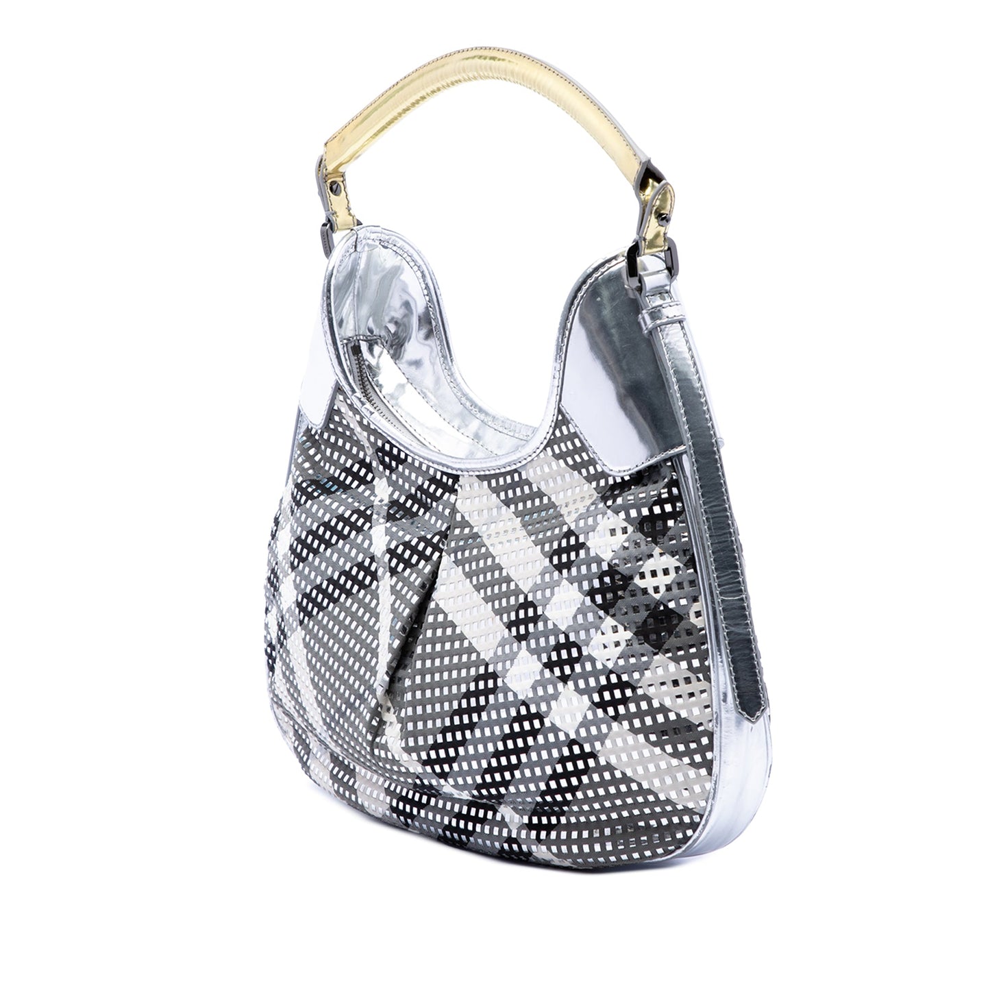 Burberry Metallic Patent and Beat Check Nylon Brooklyn Hobo