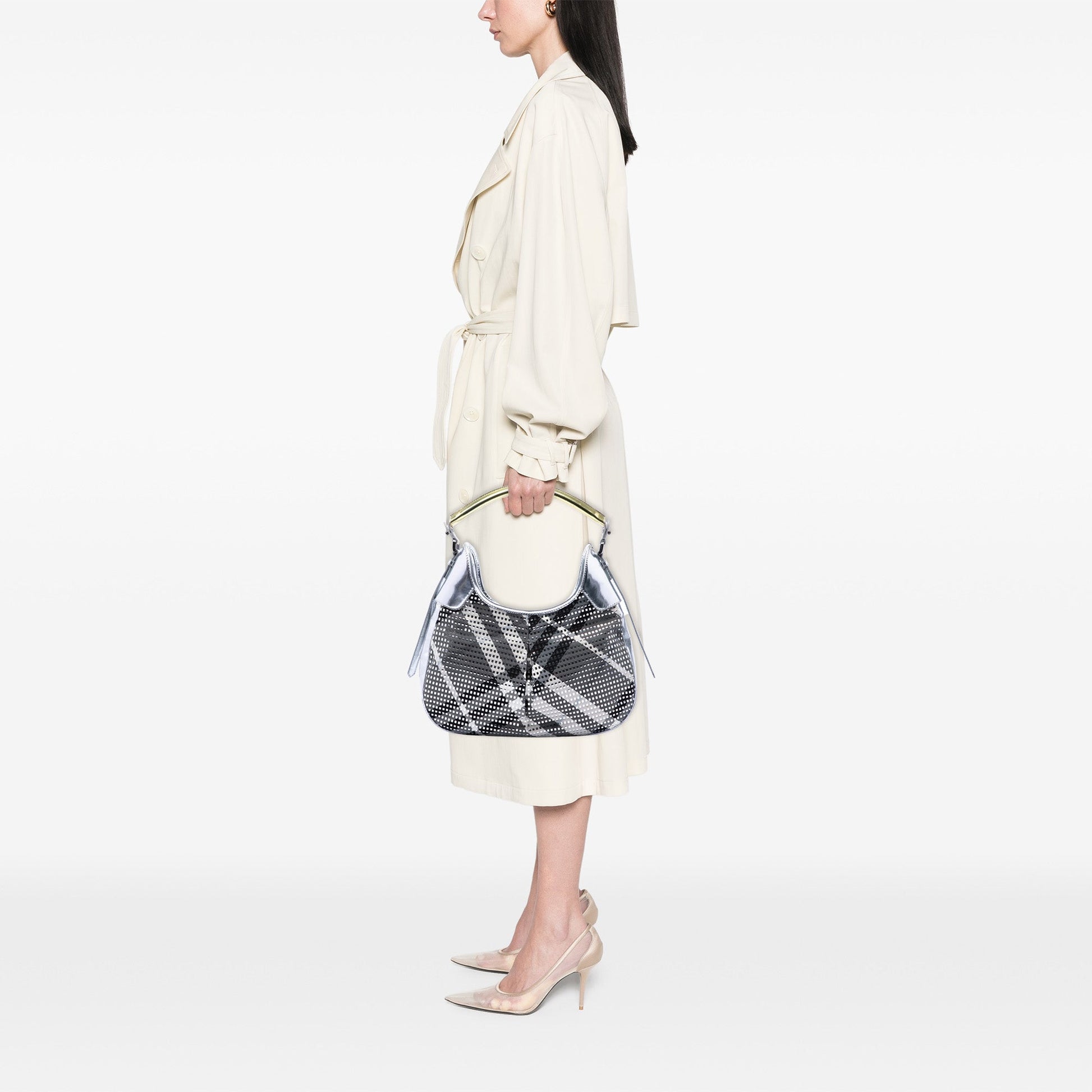 Burberry Metallic Patent and Beat Check Nylon Brooklyn Hobo