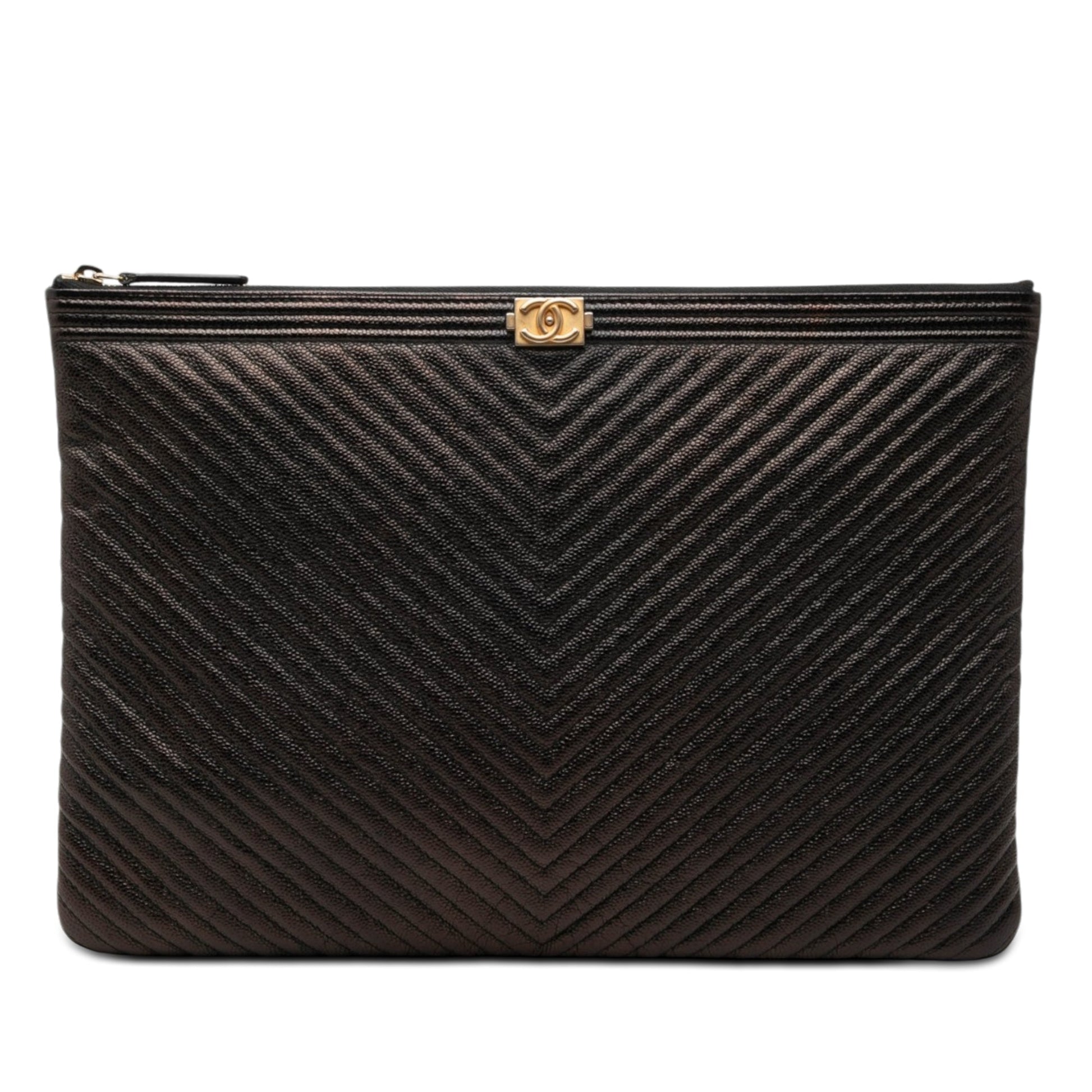 Chanel Large Chevron Iridescent Caviar Boy O Case Clutch