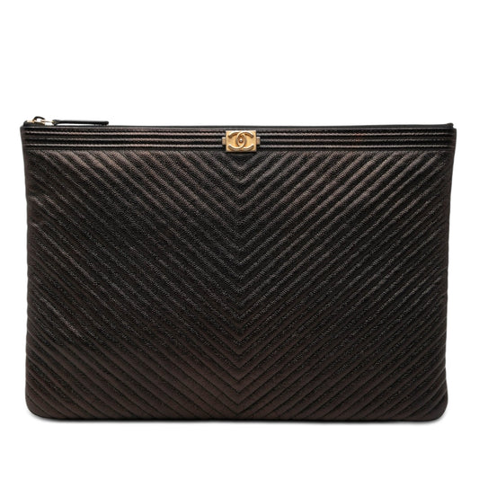 Chanel Large Chevron Iridescent Caviar Boy O Case Clutch