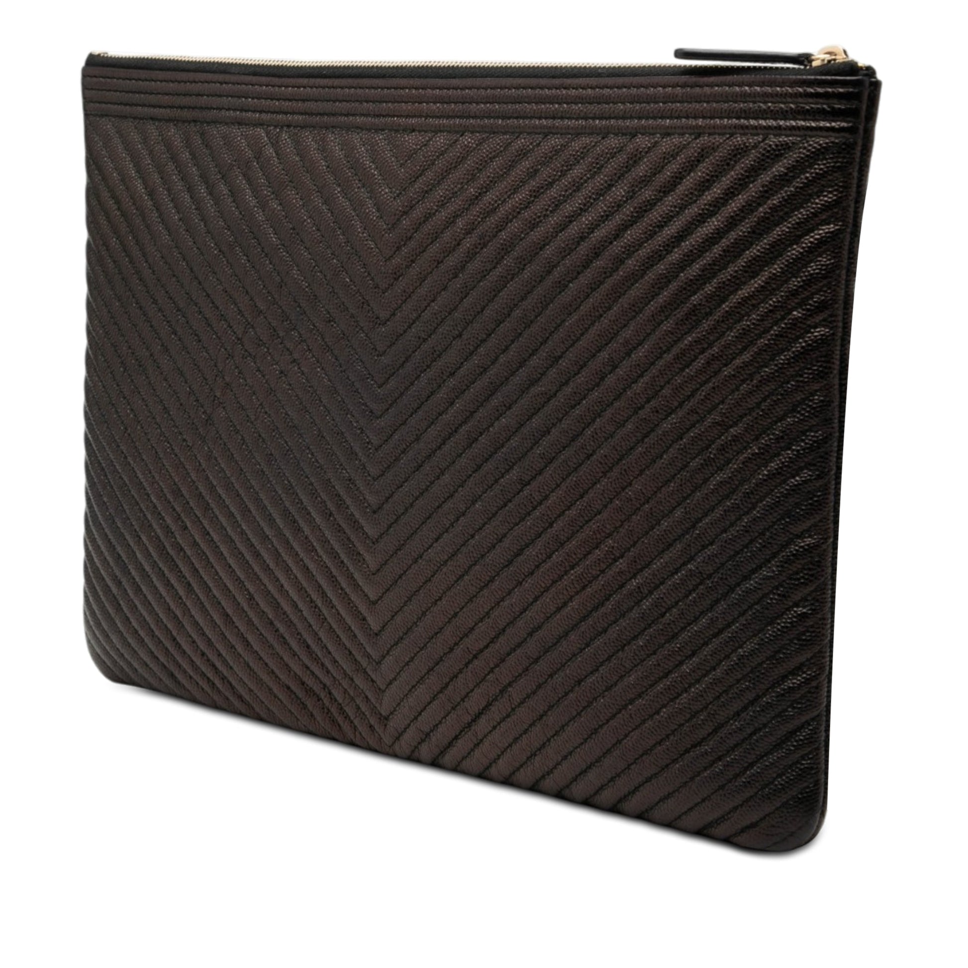 Chanel Large Chevron Iridescent Caviar Boy O Case Clutch