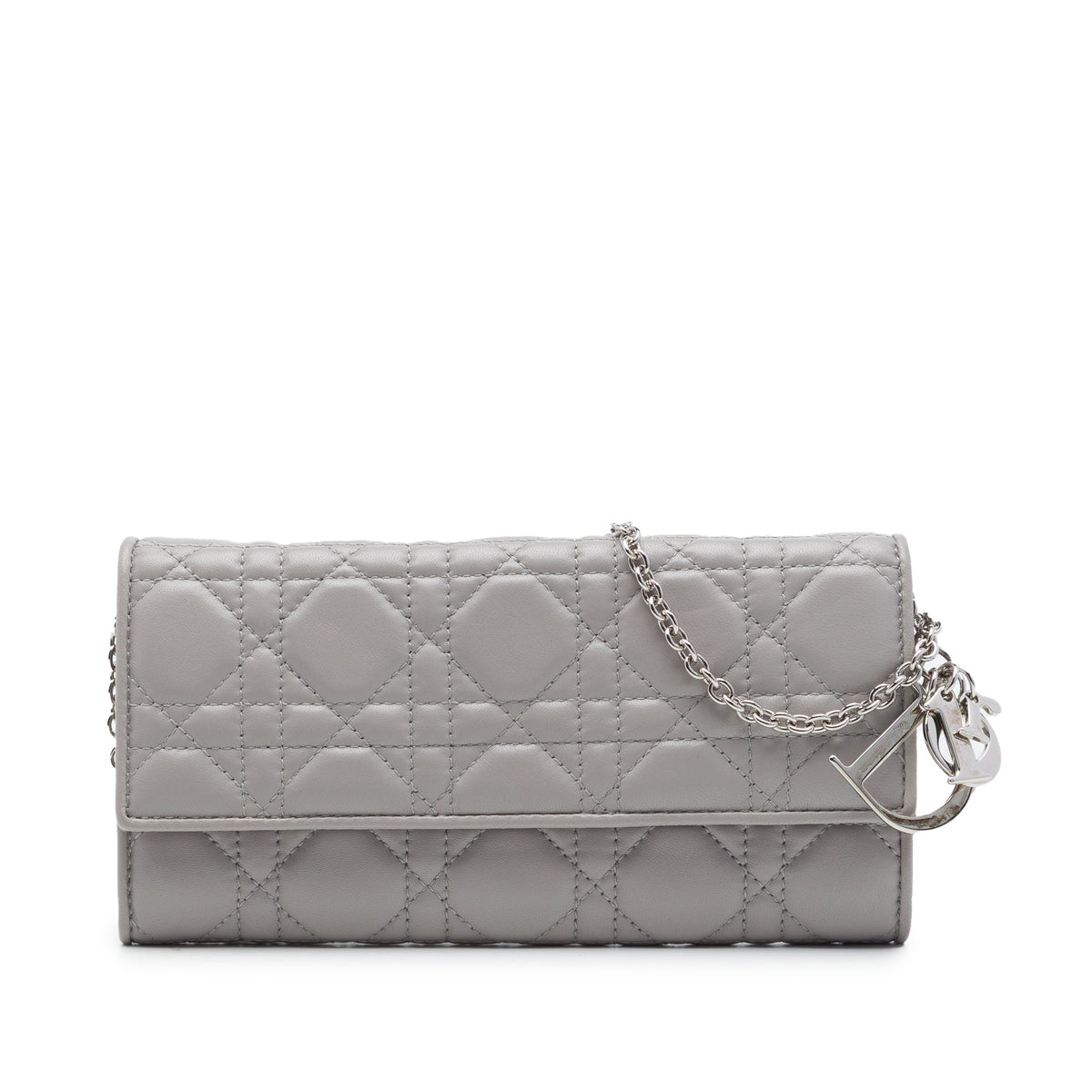 Dior Lambskin Cannage Lady Dior Wallet On Chain — Gray