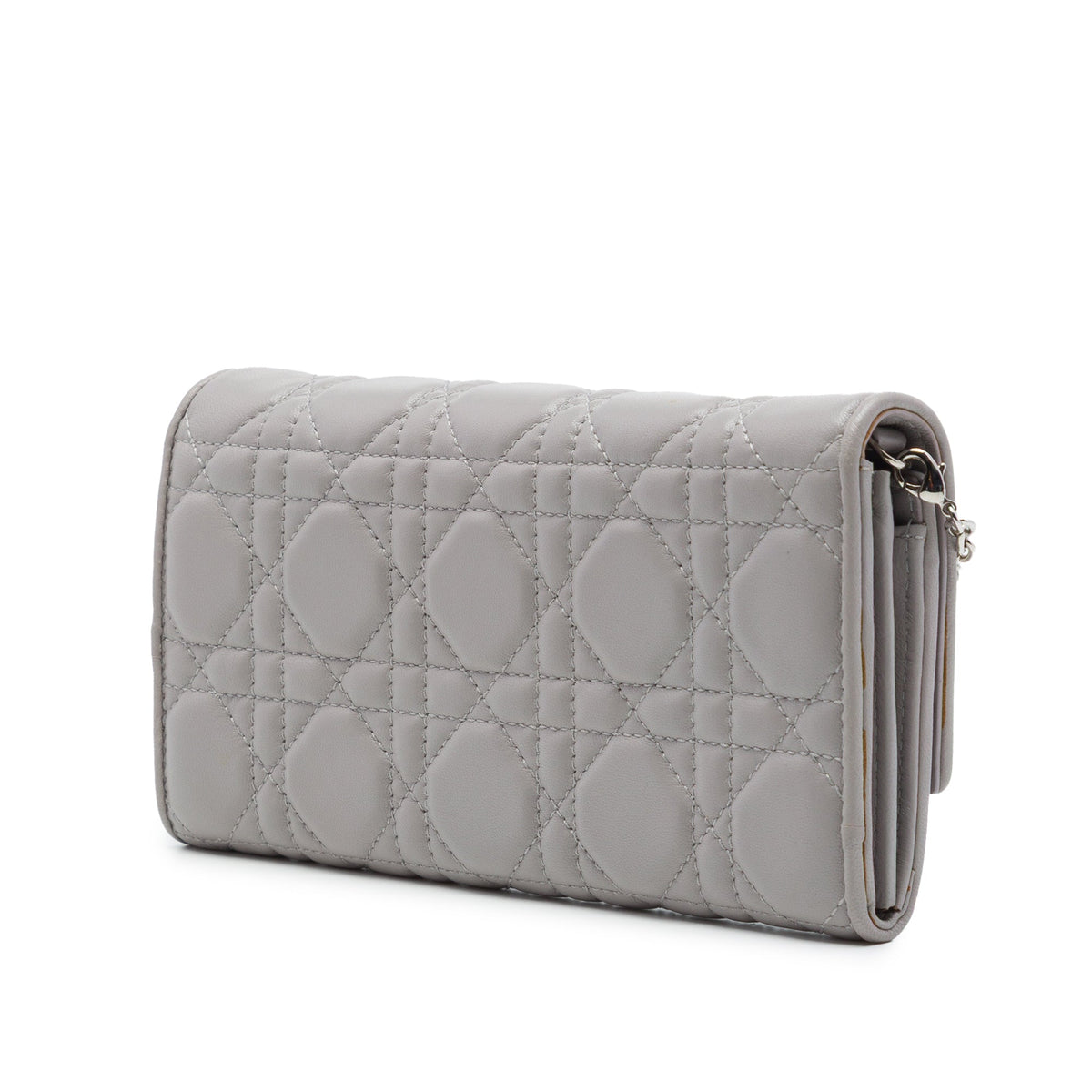 Dior Lambskin Cannage Lady Dior Wallet On Chain — Gray