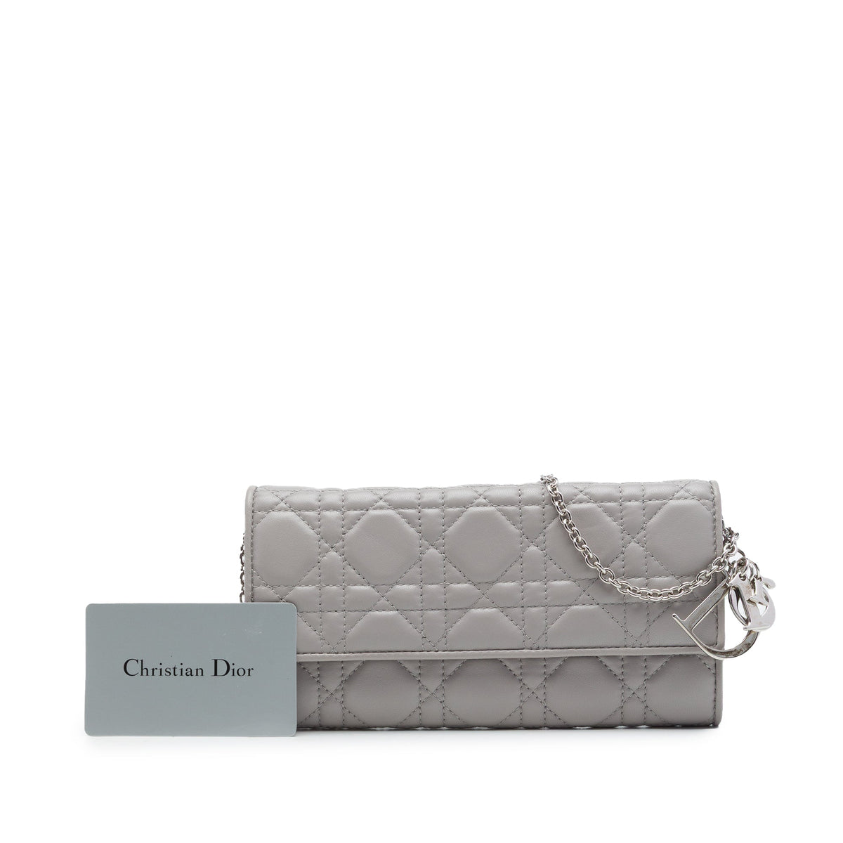 Dior Lambskin Cannage Lady Dior Wallet On Chain — Gray
