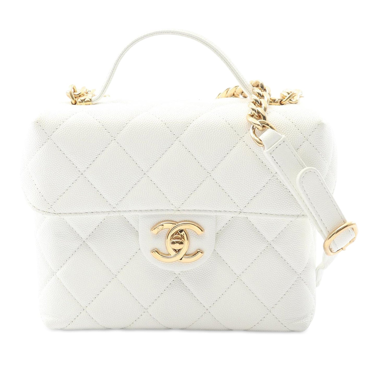 Chanel Quilted Caviar Handy Box Vanity Case with Chain