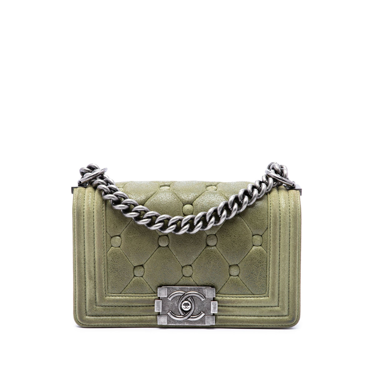 Chanel Small Quilted Calfskin Chesterfield Boy Flap — Green