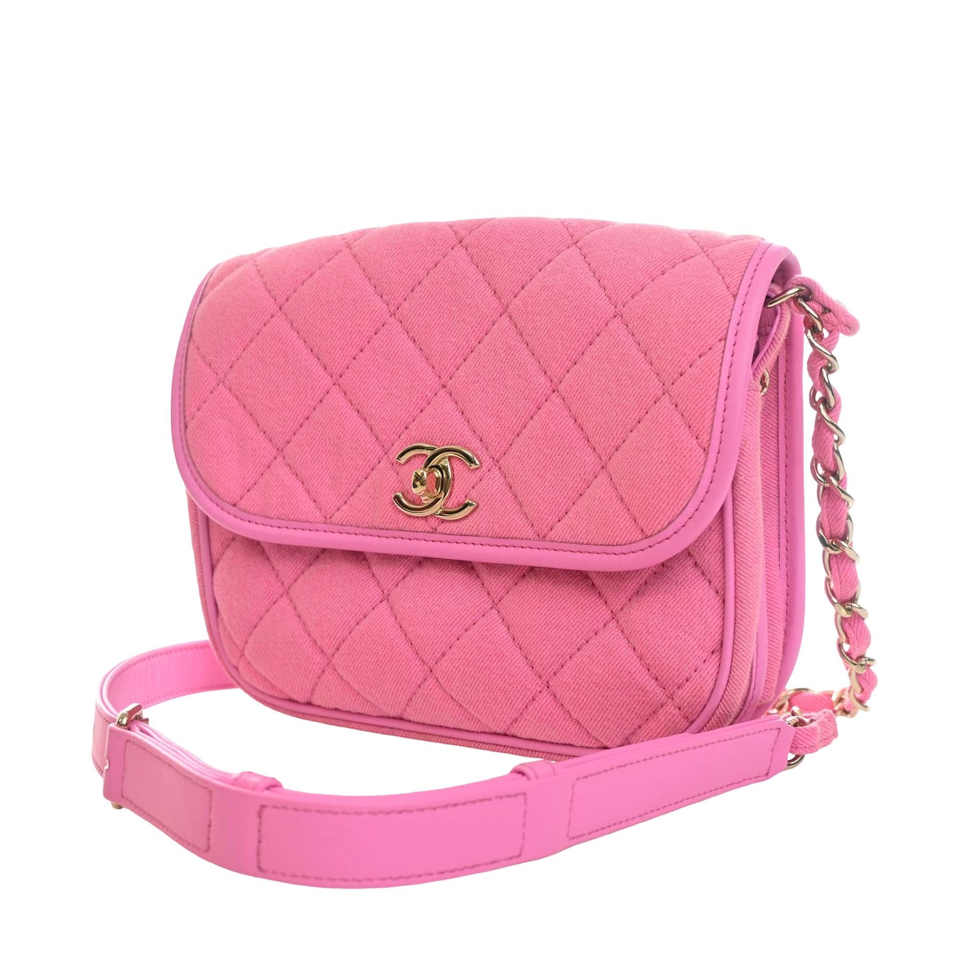 Chanel Small CC Quilted Denim Messenger Flap