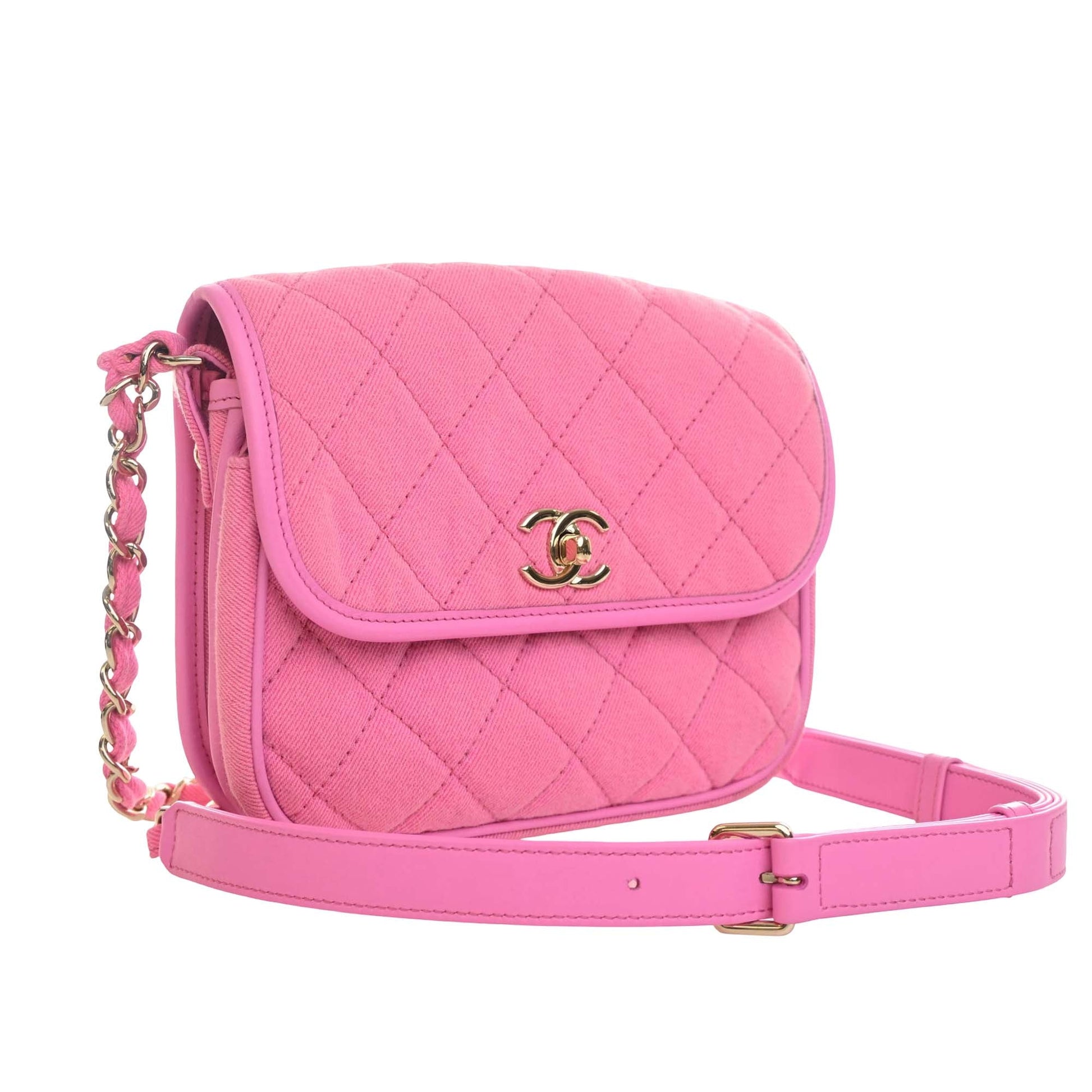 Chanel Small CC Quilted Denim Messenger Flap