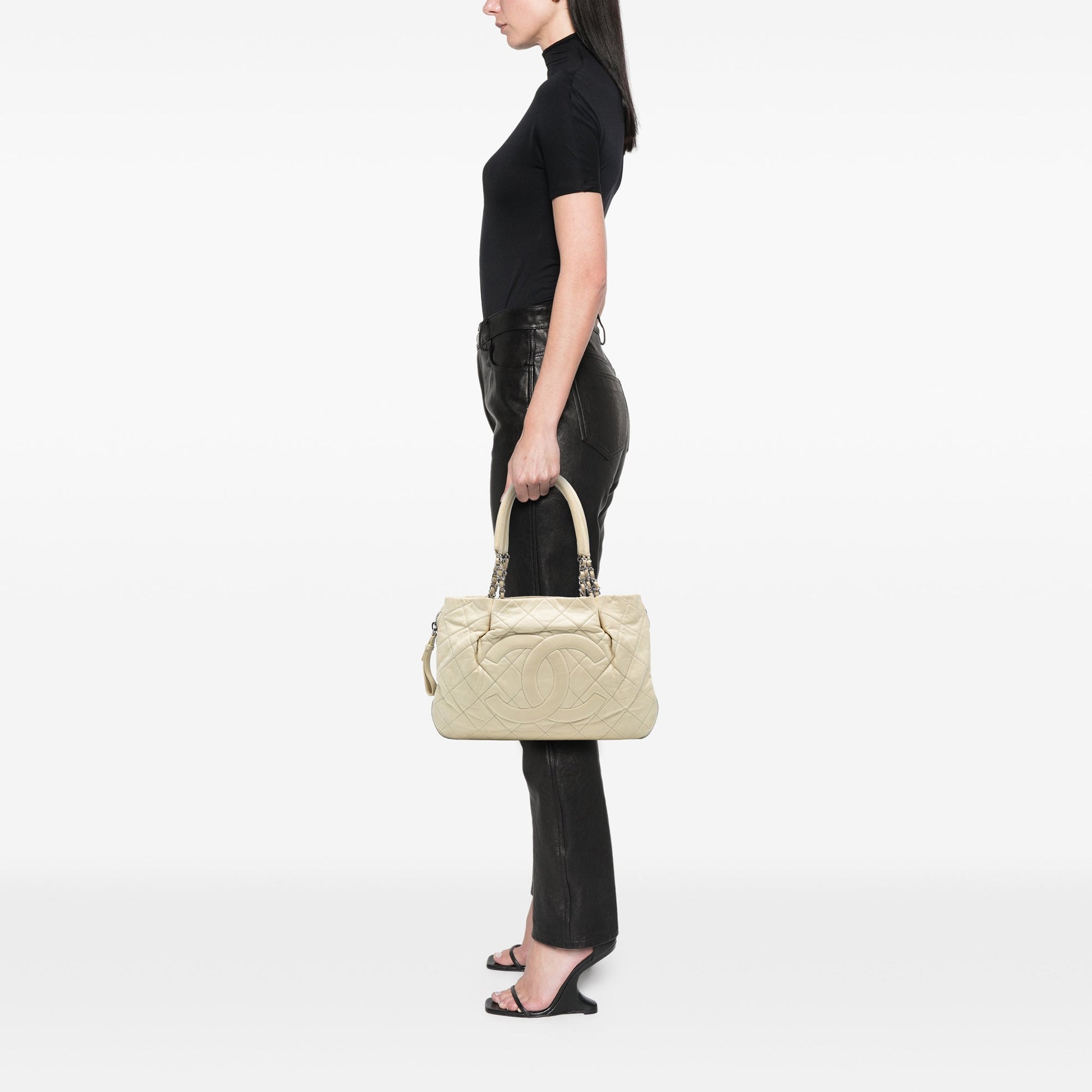 Chanel CC Quilted Caviar Expandable Tote