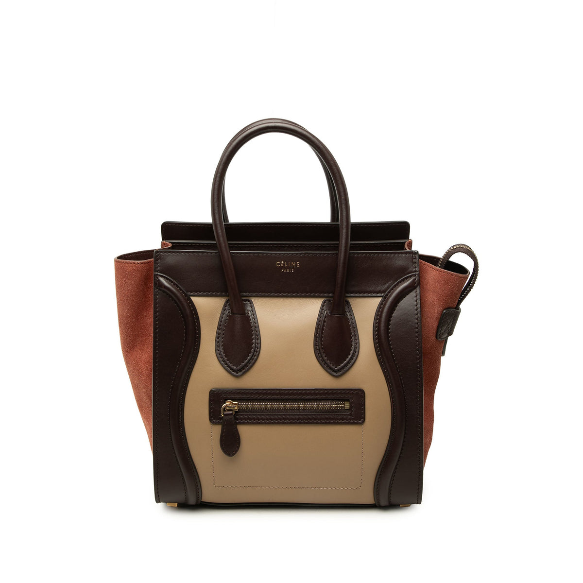 Celine Micro Tricolor Calfskin and Suede Luggage Tote — Beige