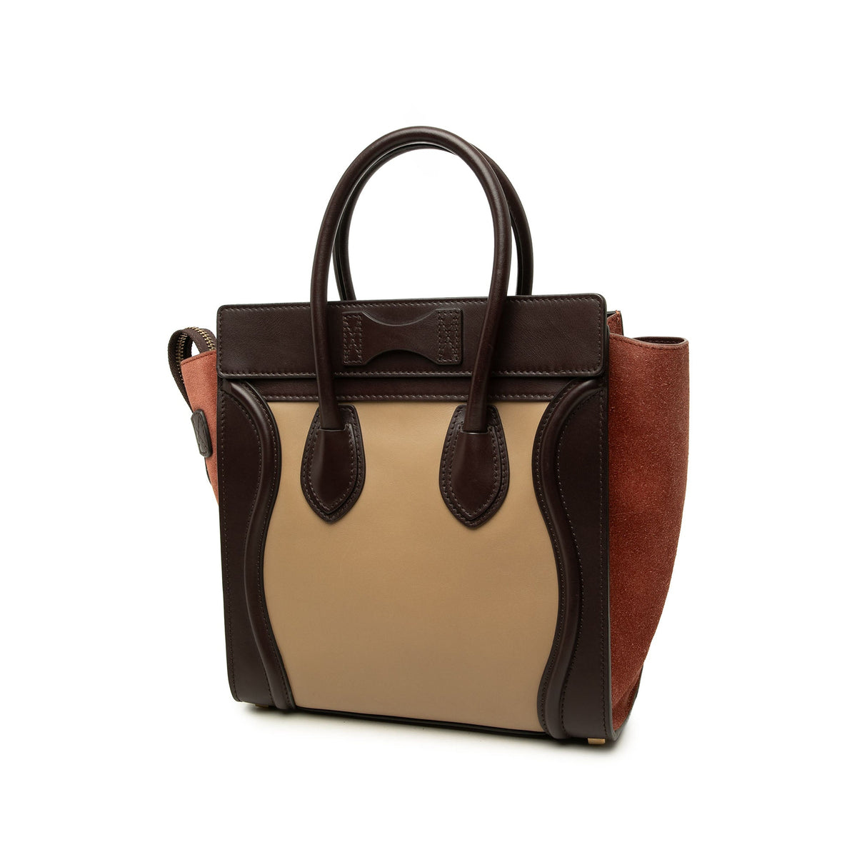 Celine Micro Tricolor Calfskin and Suede Luggage Tote — Beige
