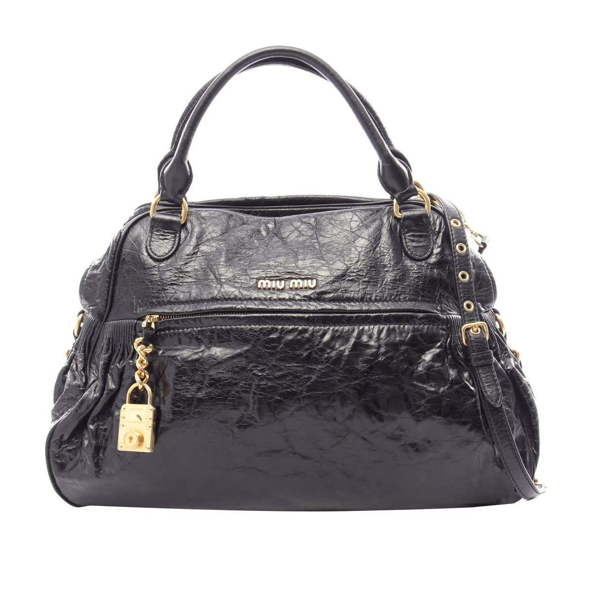 Miu Miu Vitello Shine Satchel — Black