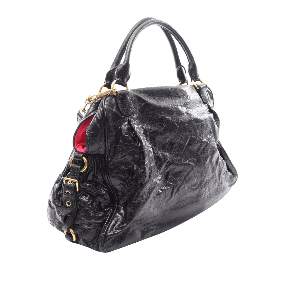 Miu Miu Vitello Shine Satchel — Black